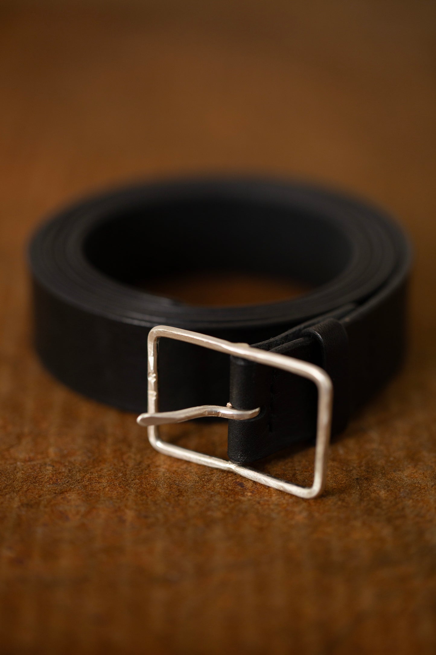 Black Leather Belt - rectangular silver