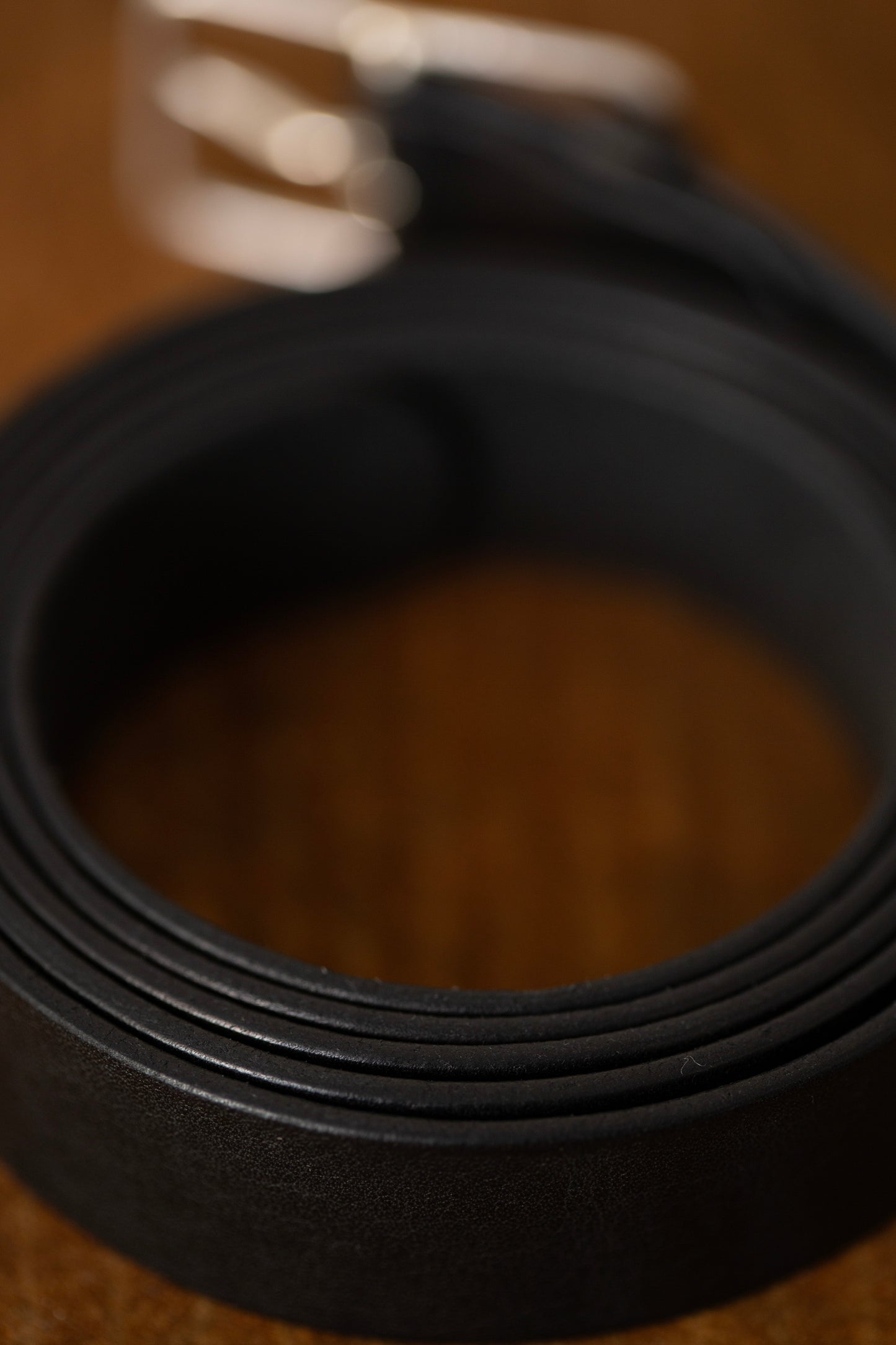 Black Leather Belt - rectangular silver