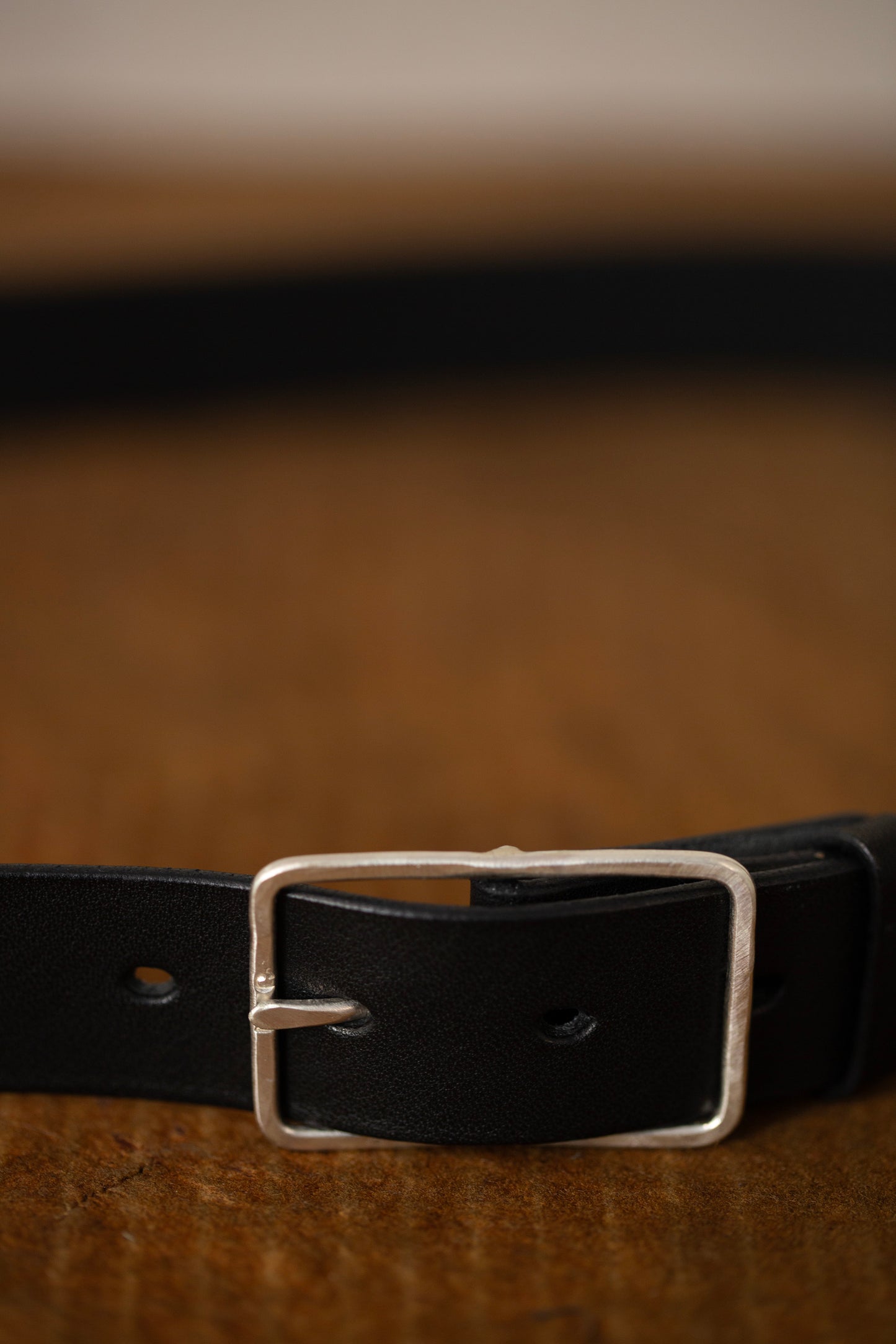 Black Leather Belt - rectangular silver
