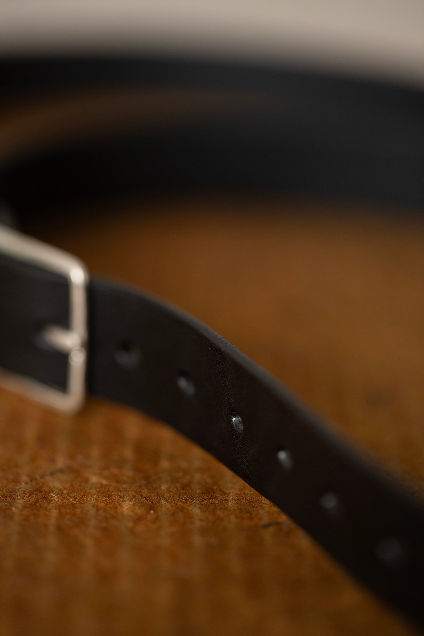 Black Leather Belt - rectangular silver