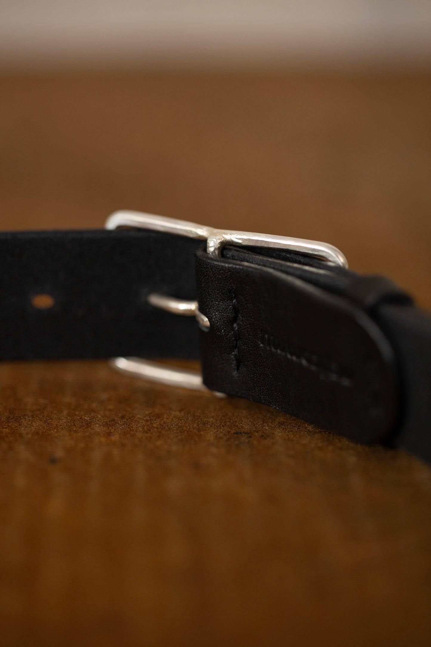 Black Leather Belt - rectangular silver