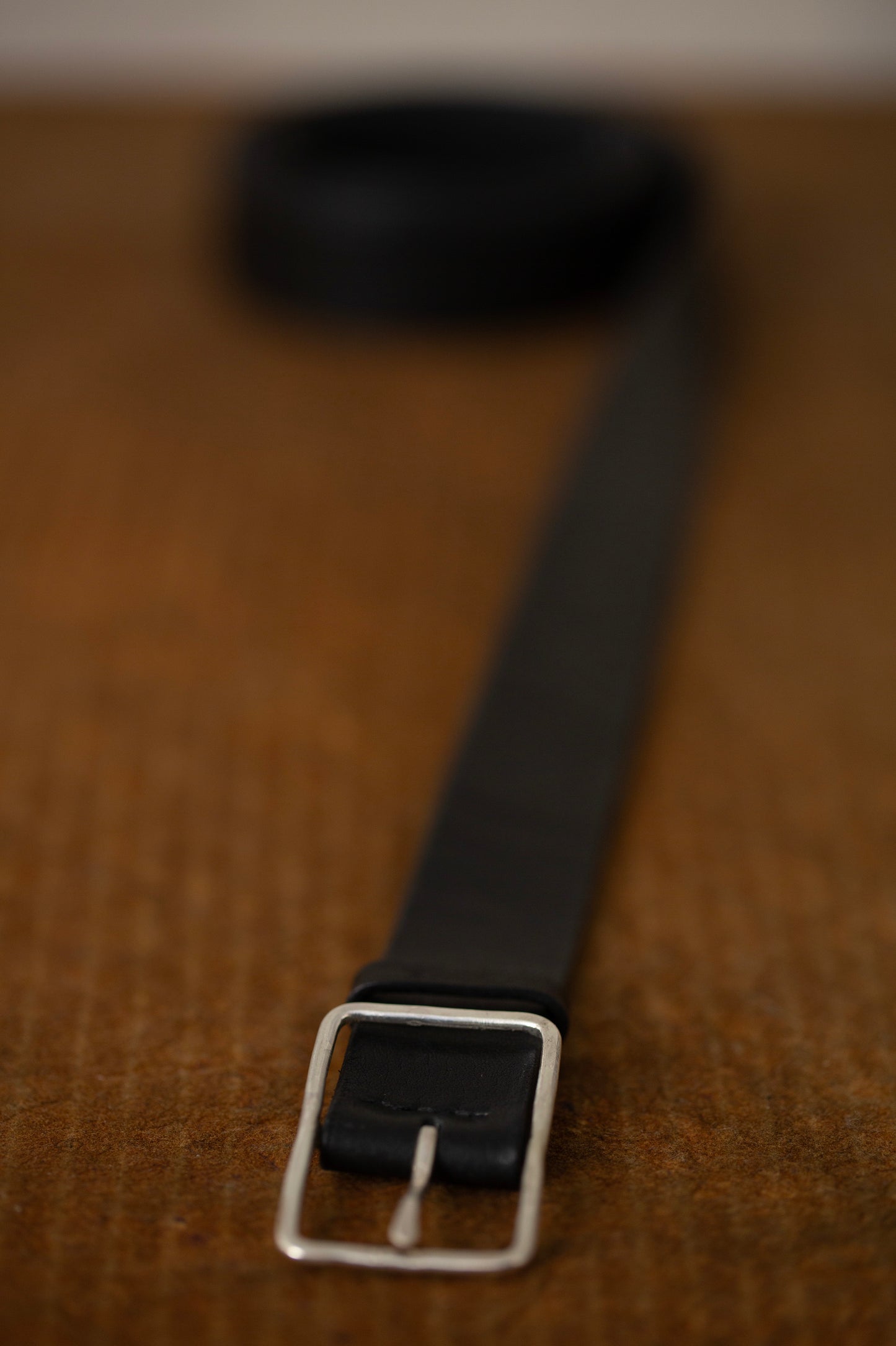Black Leather Belt - rectangular silver