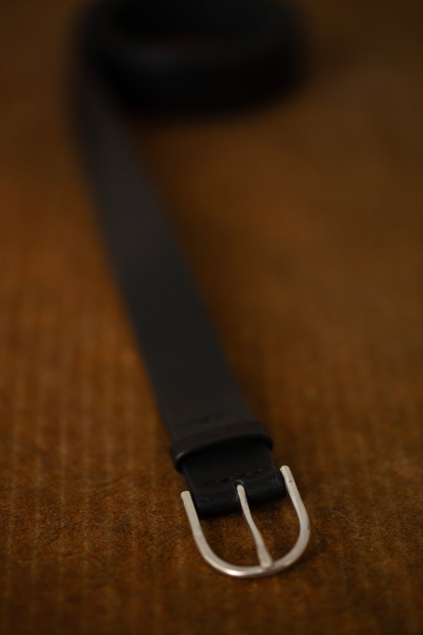 Black Leather Belt - rounded silver