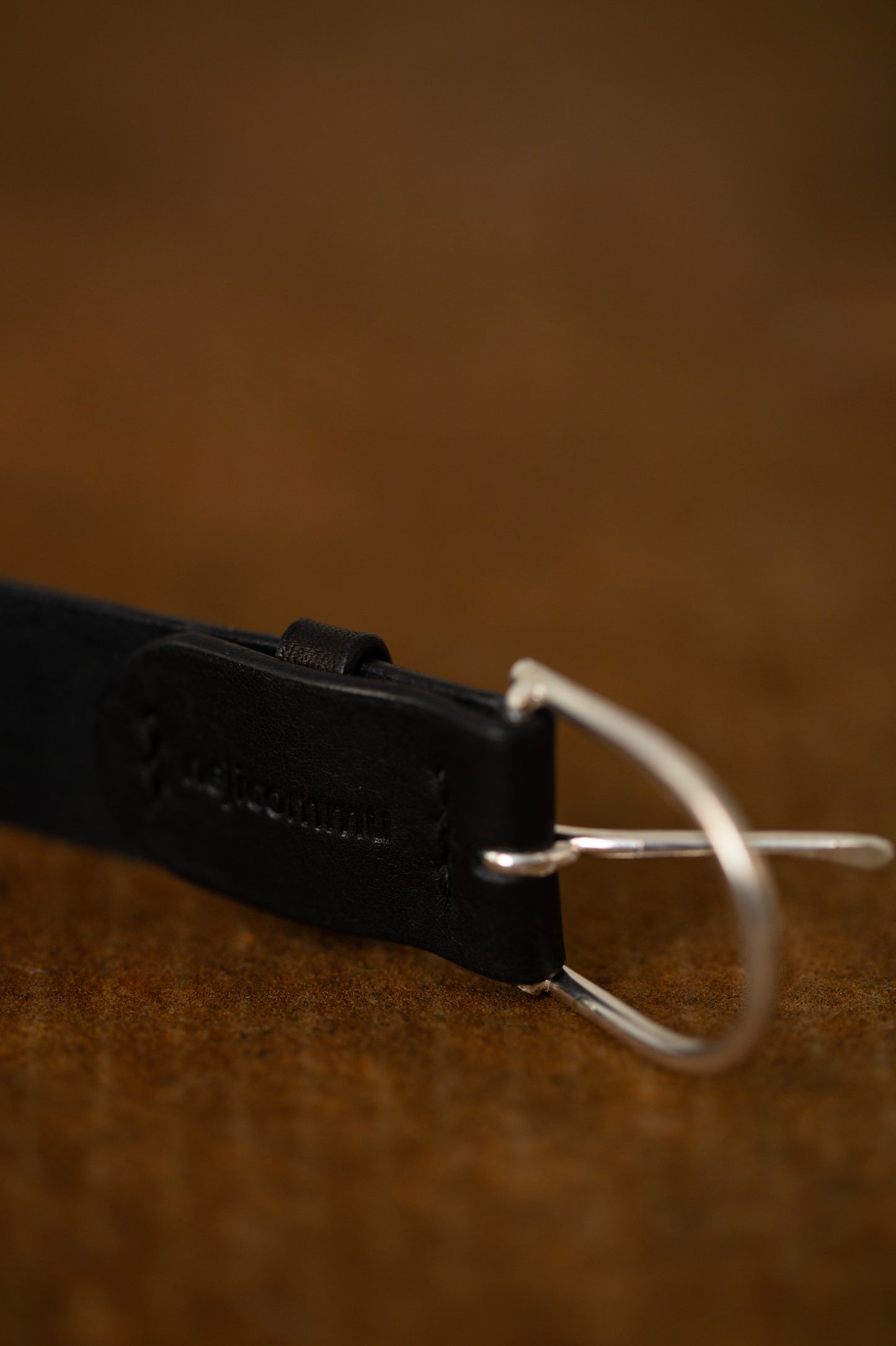 Black Leather Belt - rounded silver