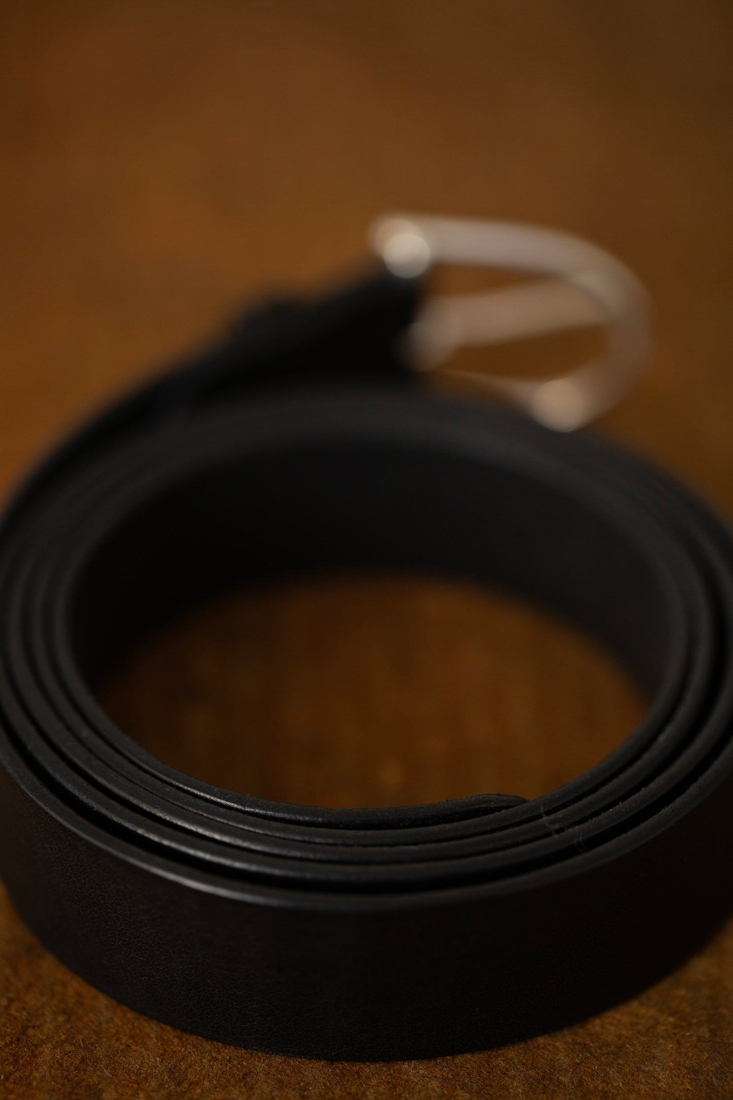 Black Leather Belt - rounded silver