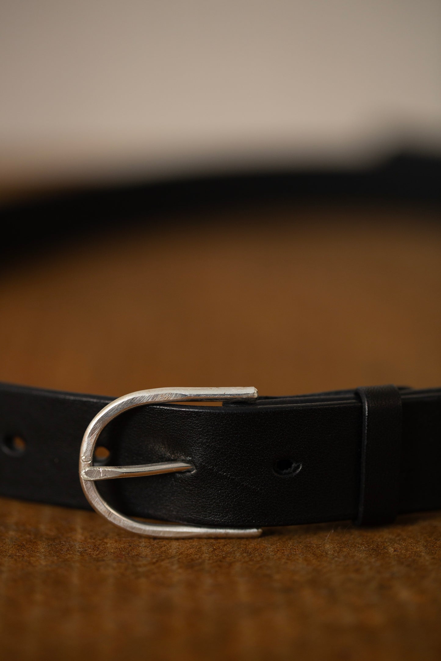 Black Leather Belt - rounded silver