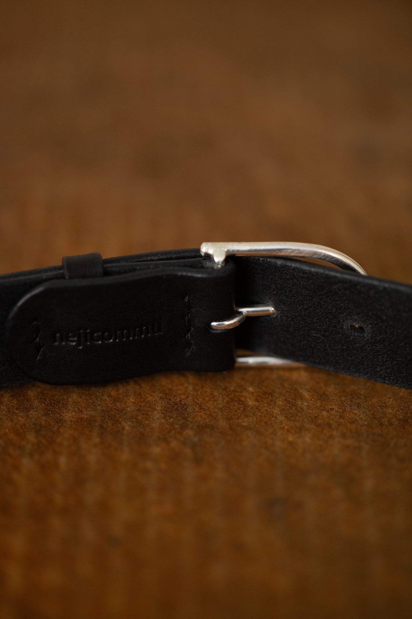 Black Leather Belt - rounded silver