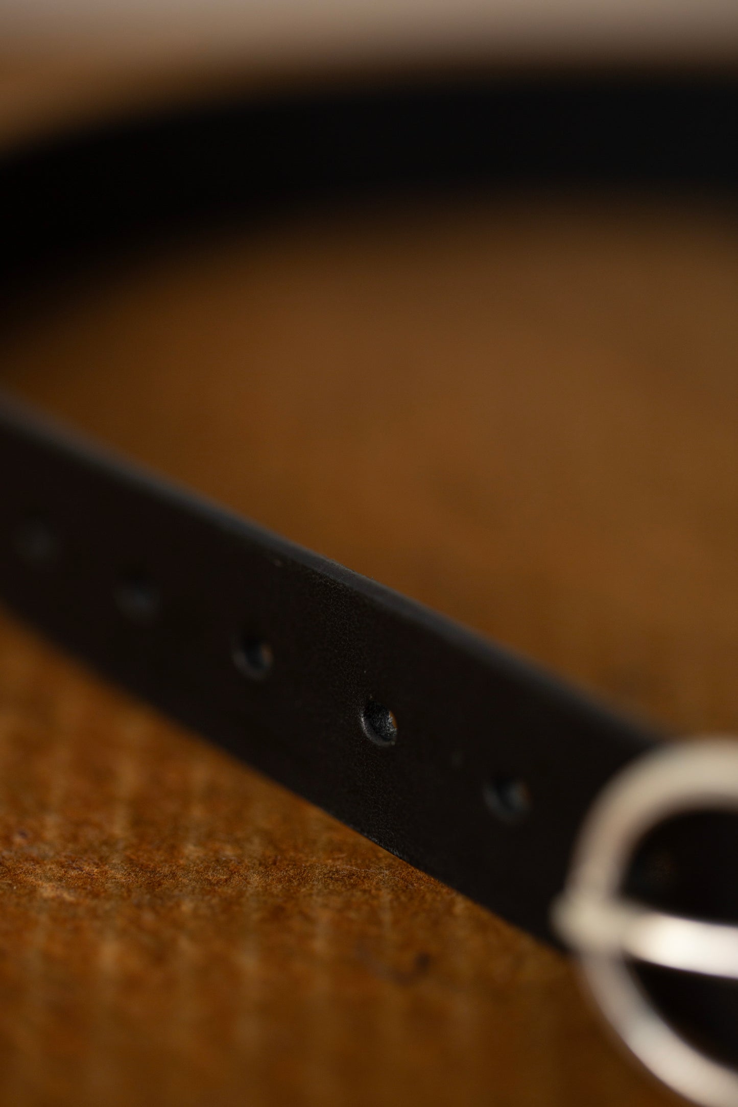 Black Leather Belt - rounded silver