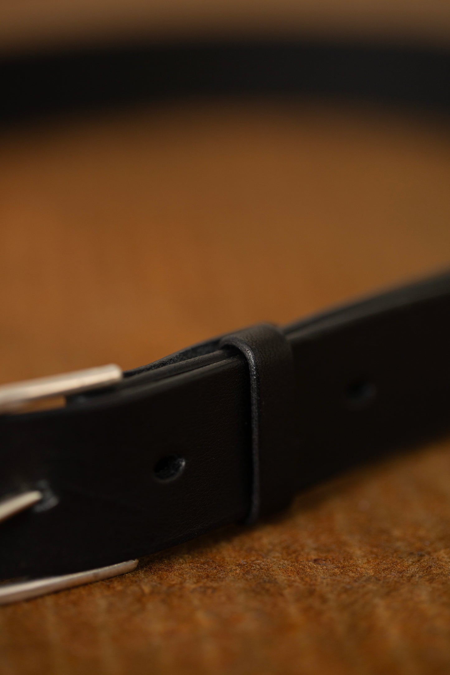 Black Leather Belt - rounded silver