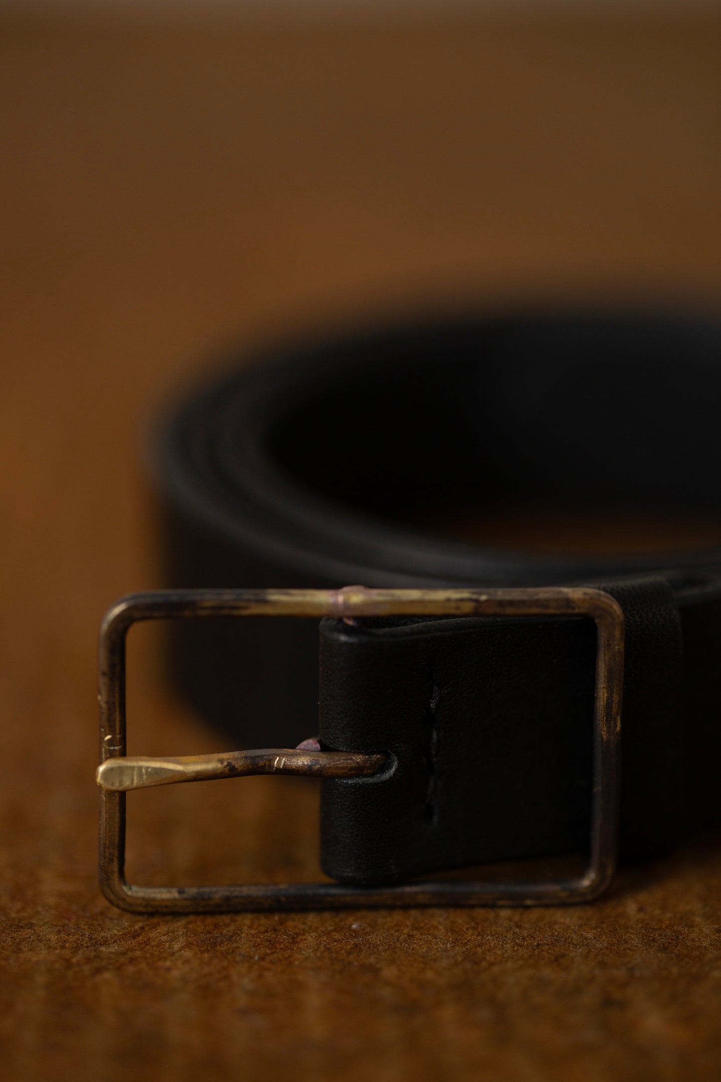 Black Leather Belt - rectangular brass