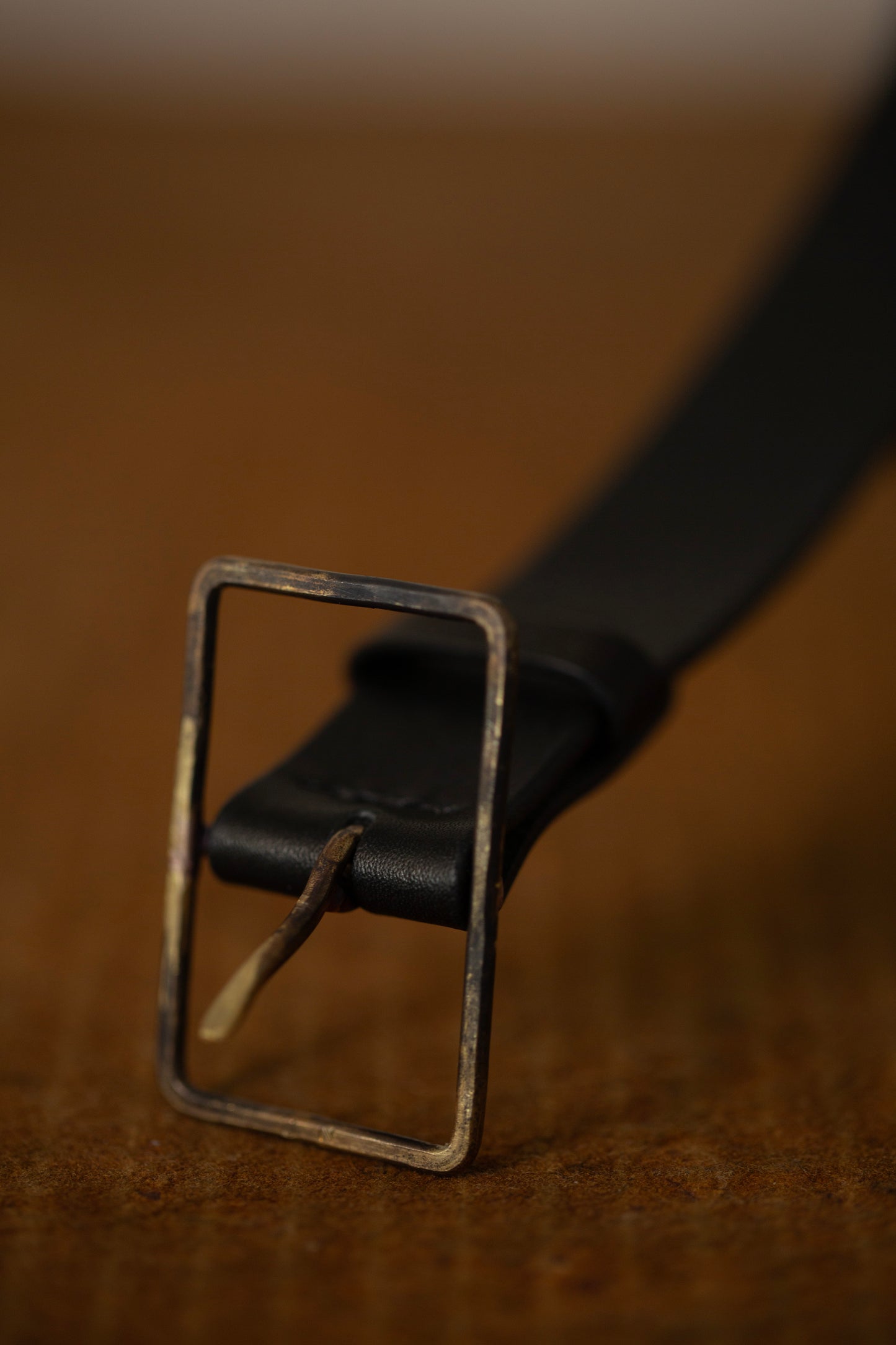 Black Leather Belt - rectangular brass