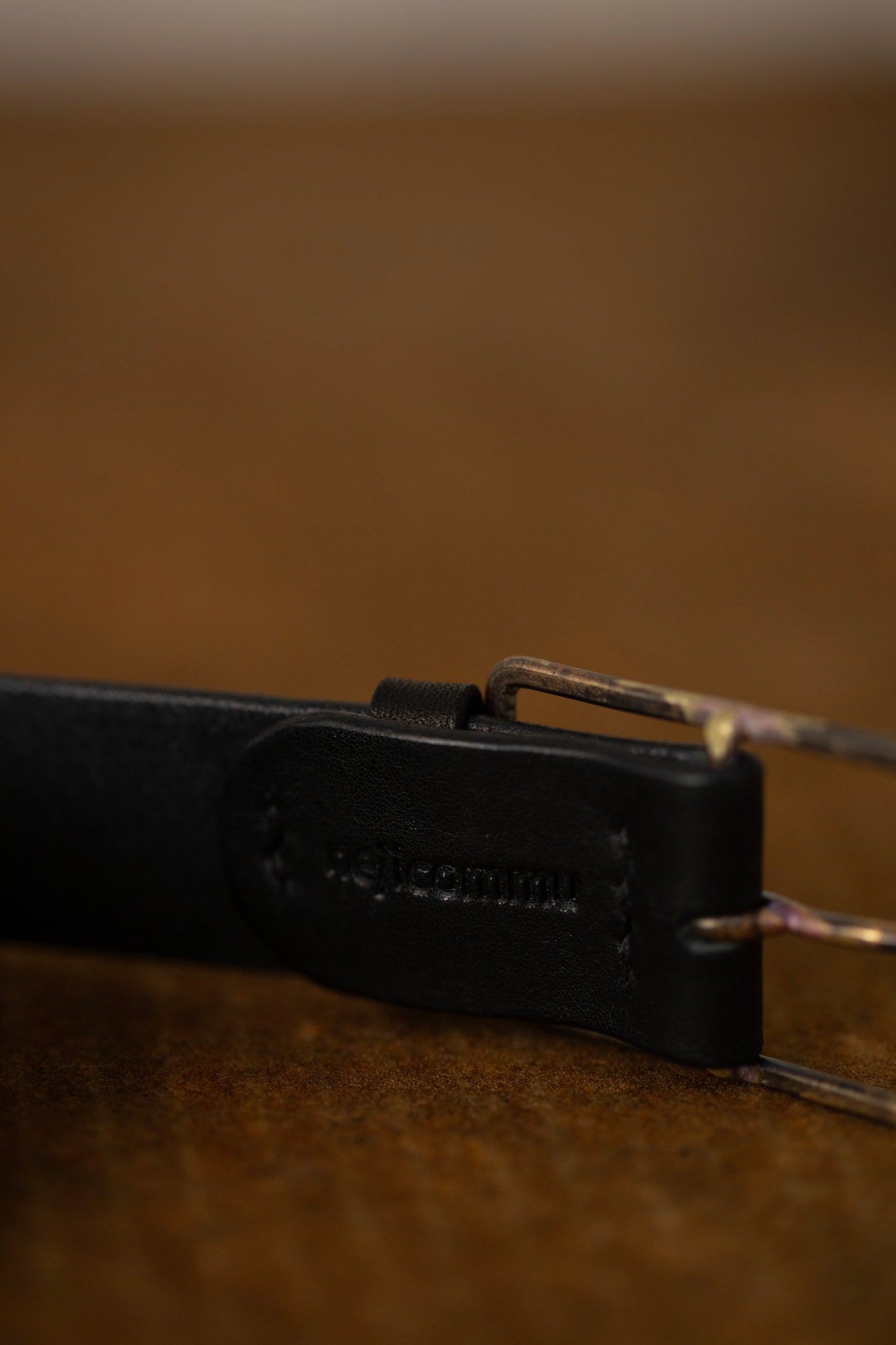 Black Leather Belt - rectangular brass
