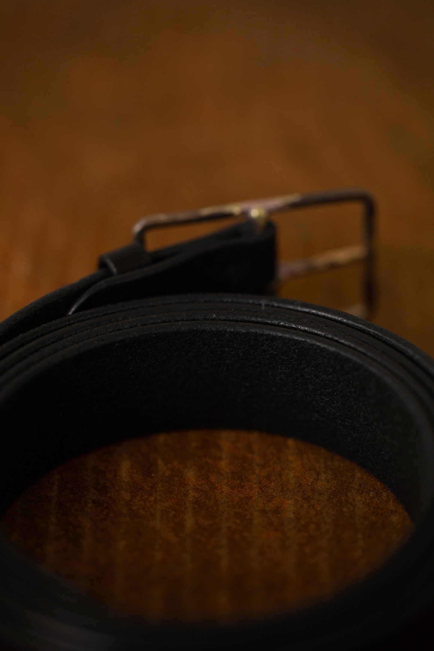 Black Leather Belt - rectangular brass
