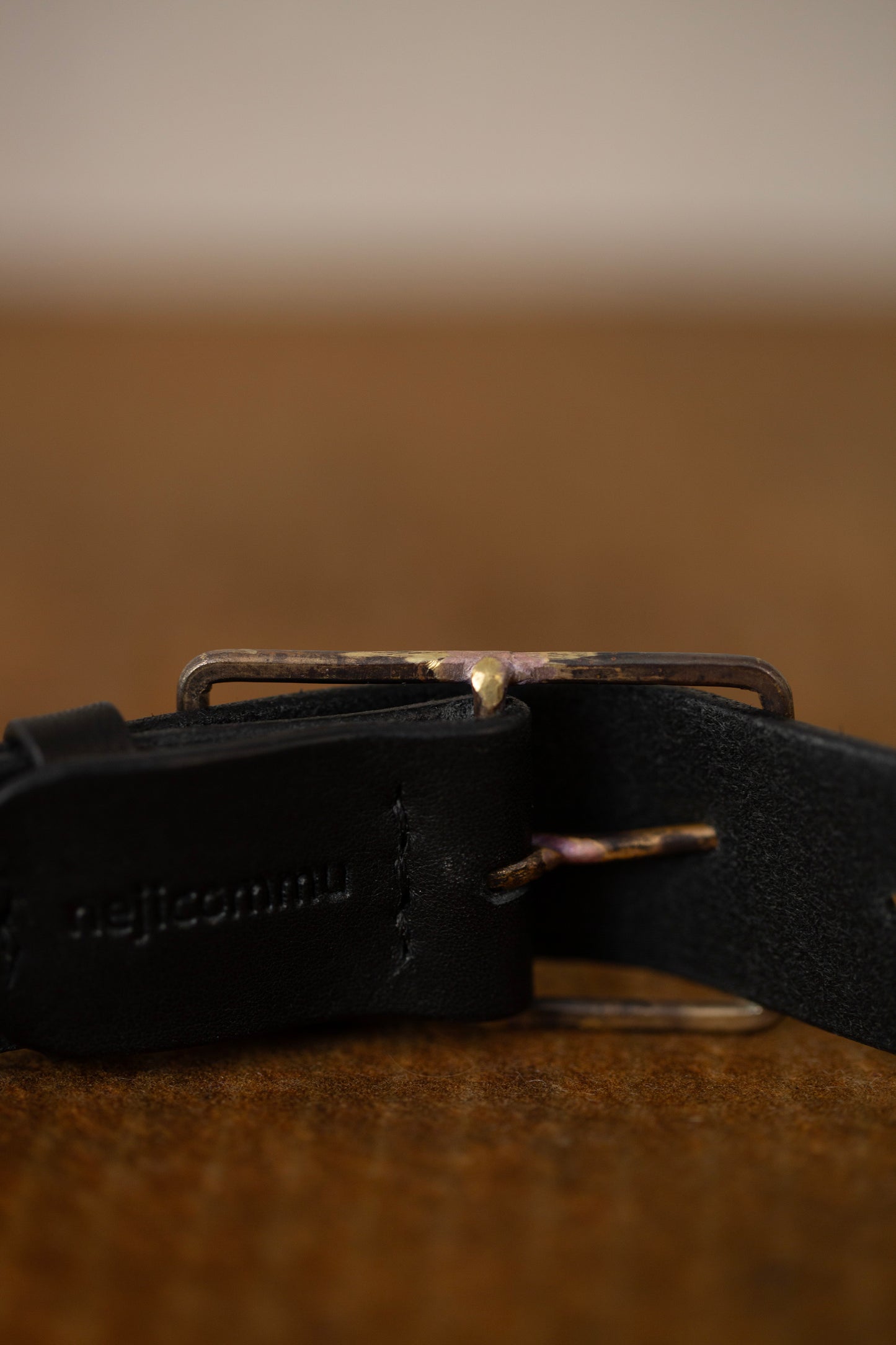 Black Leather Belt - rectangular brass