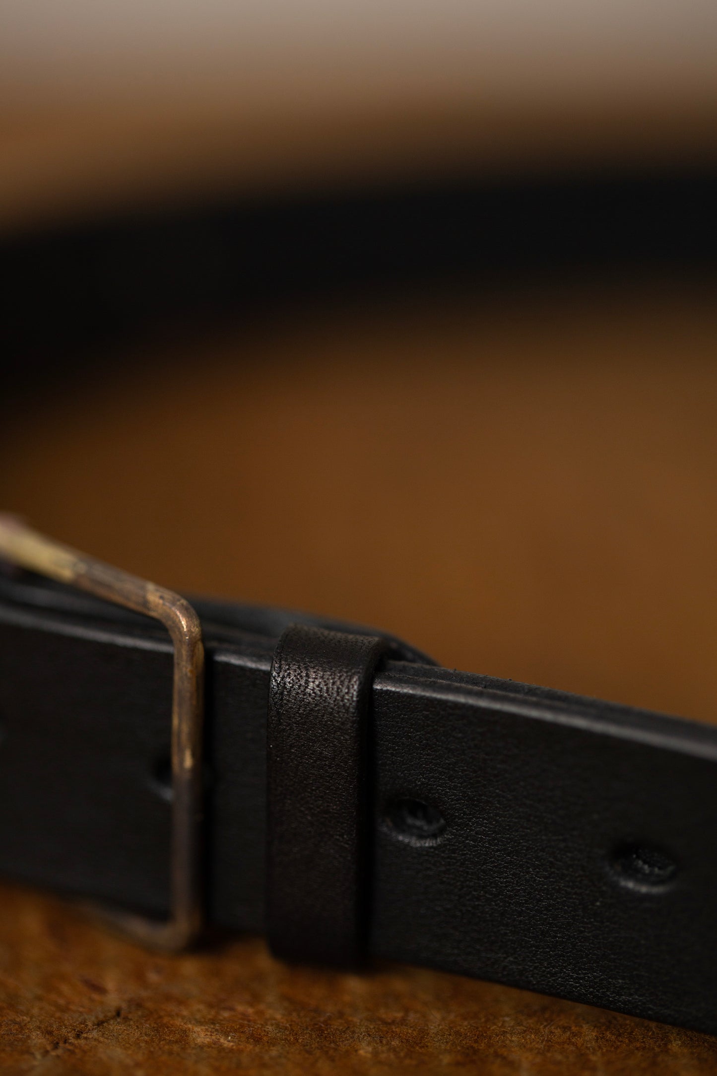 Black Leather Belt - rectangular brass