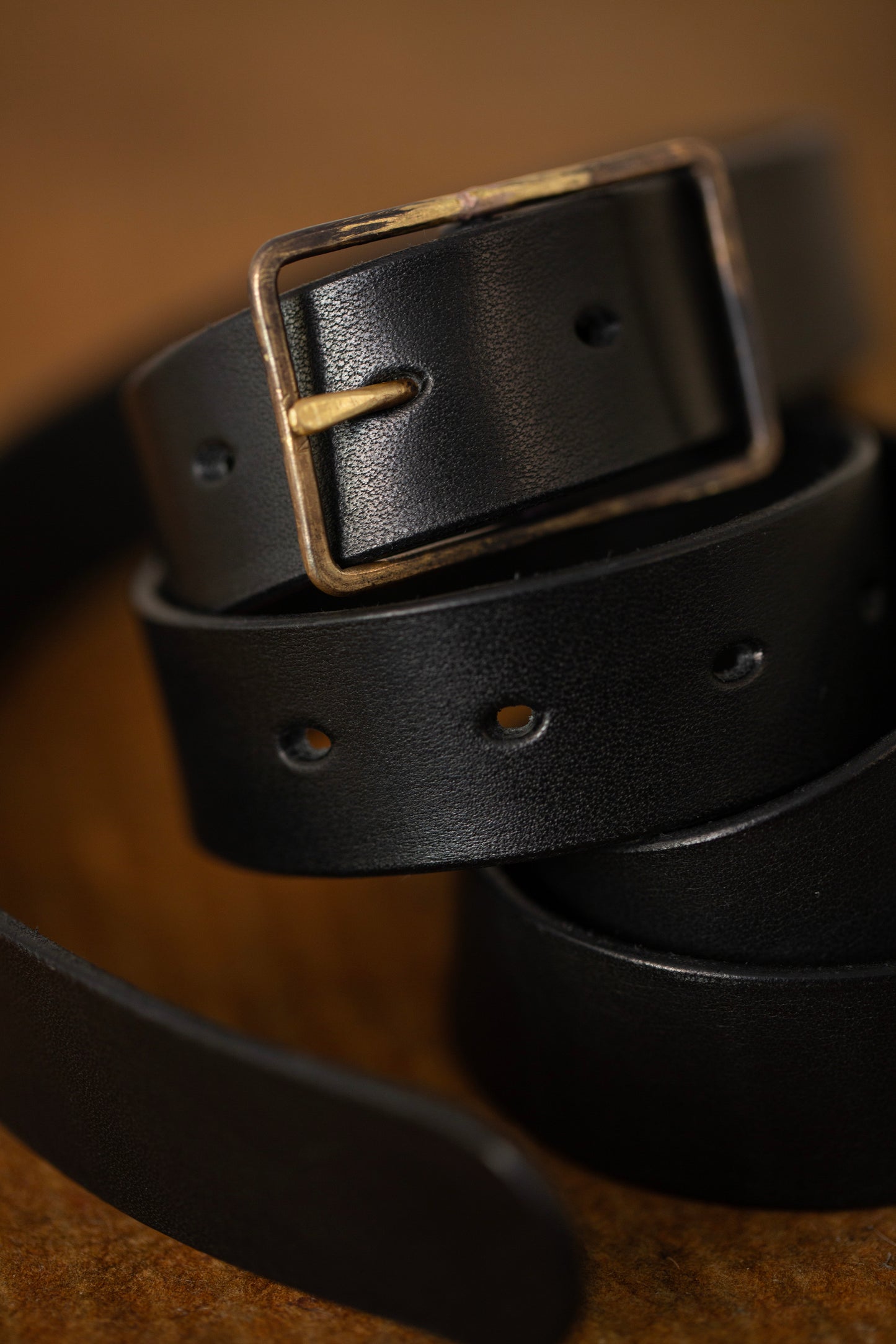 Black Leather Belt - rectangular brass
