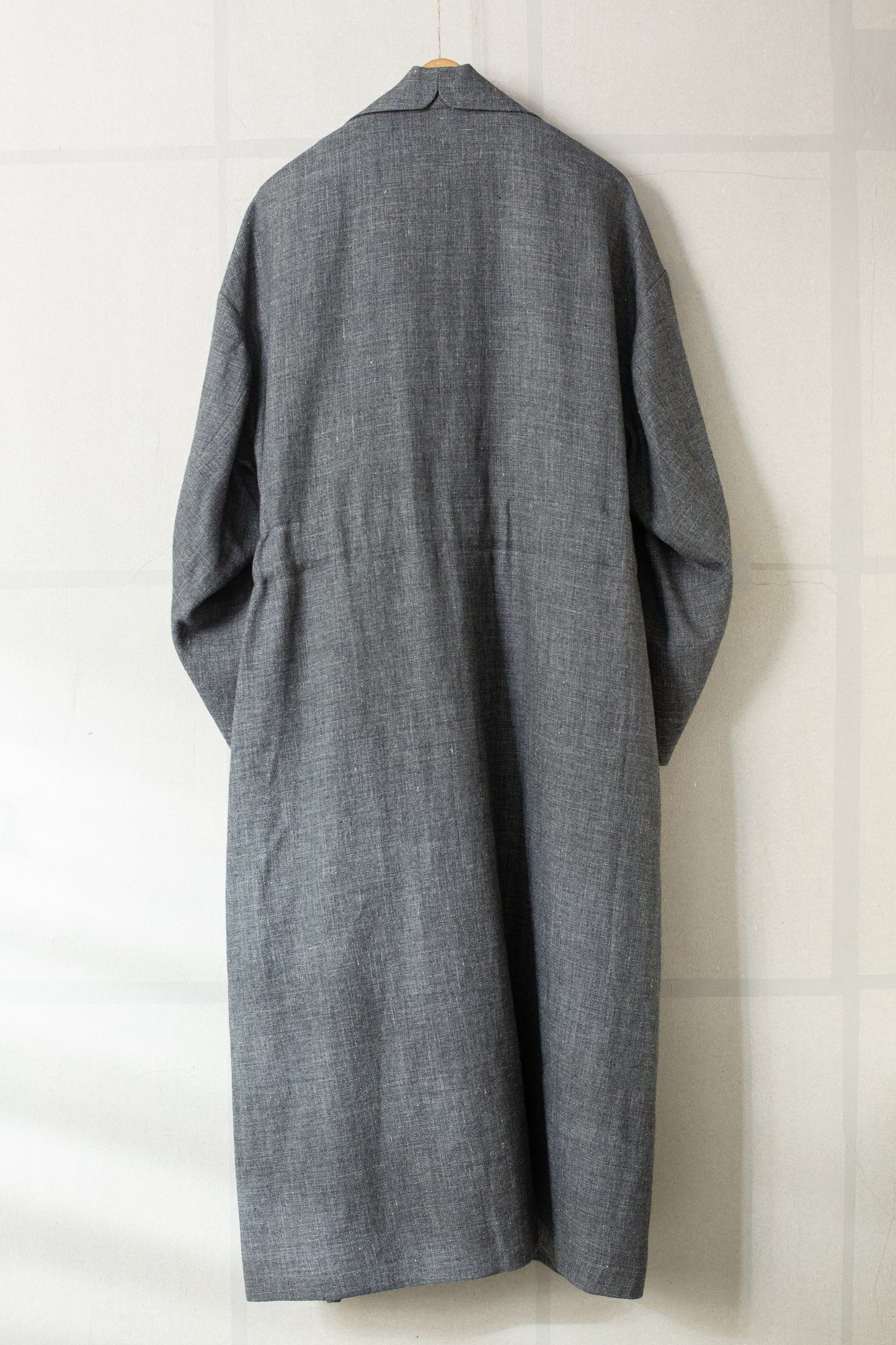 black melange linen wool belted coat