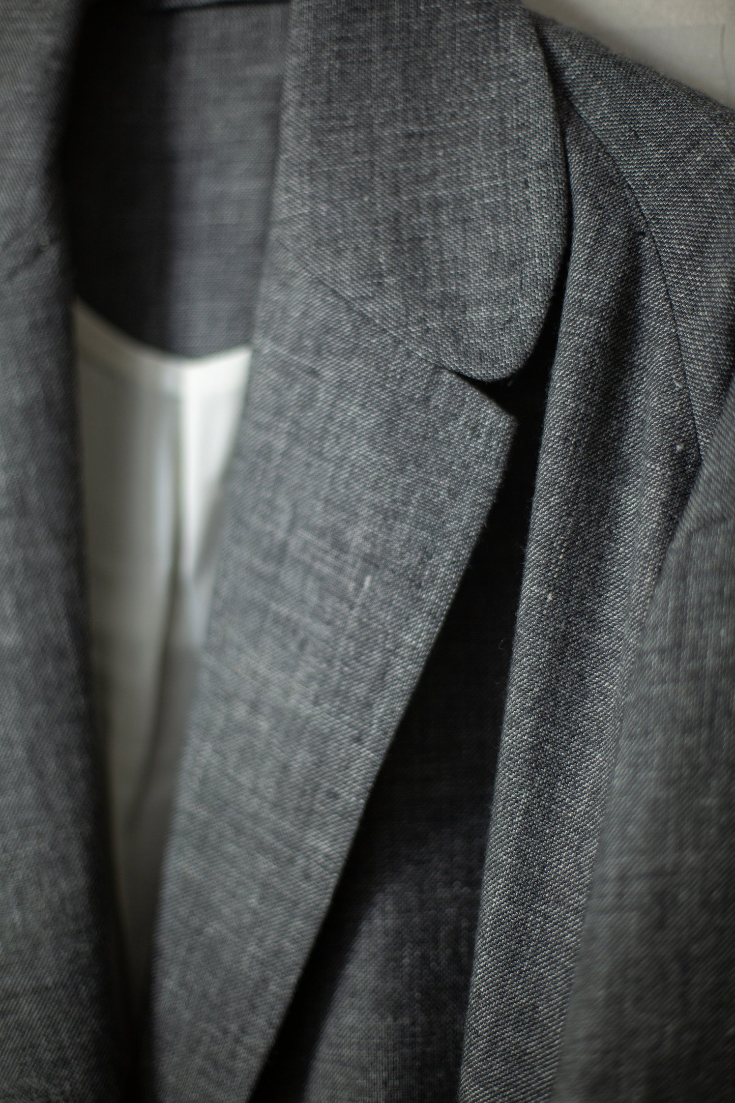 black melange linen wool belted coat