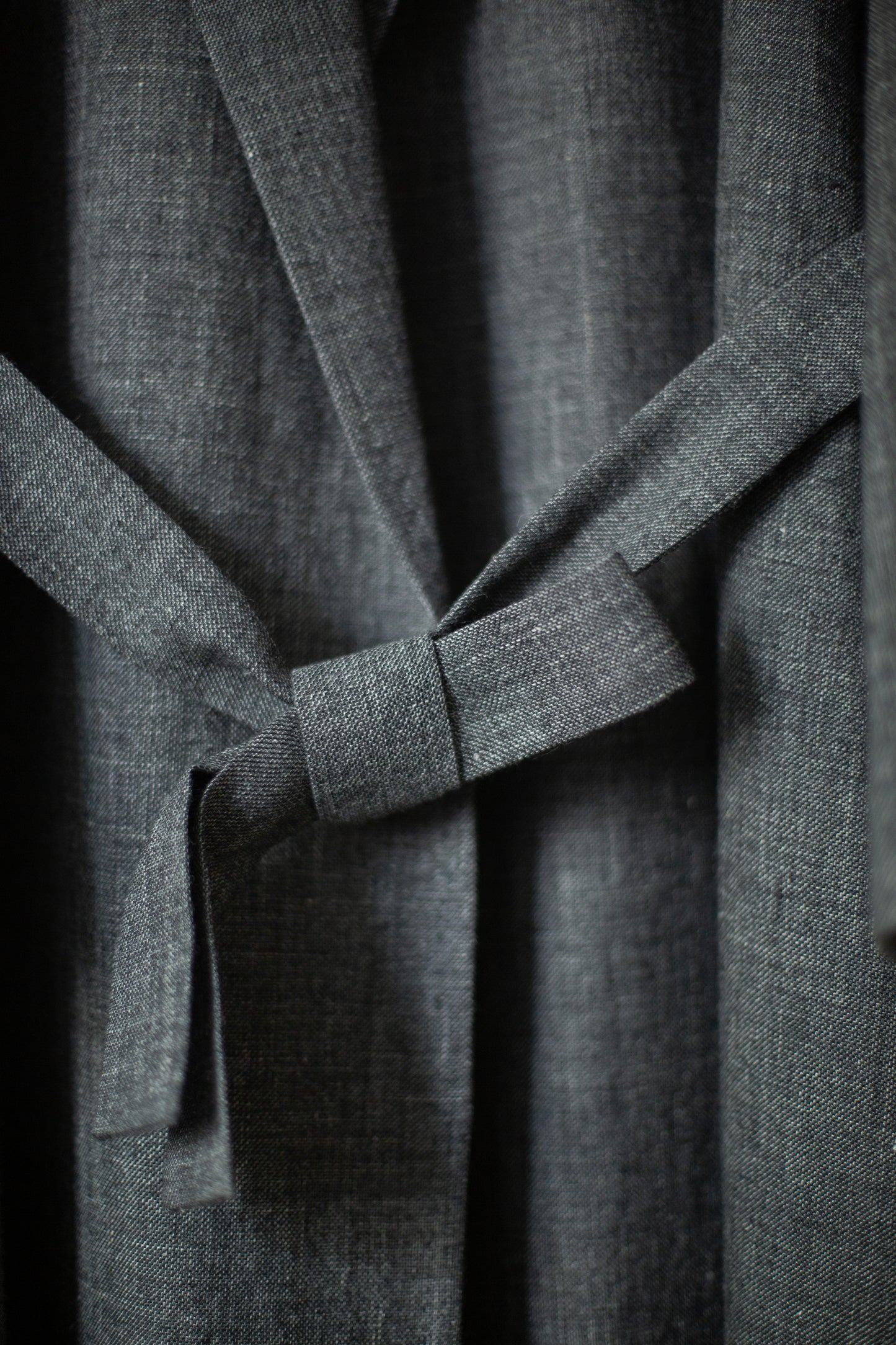 black melange linen wool belted coat