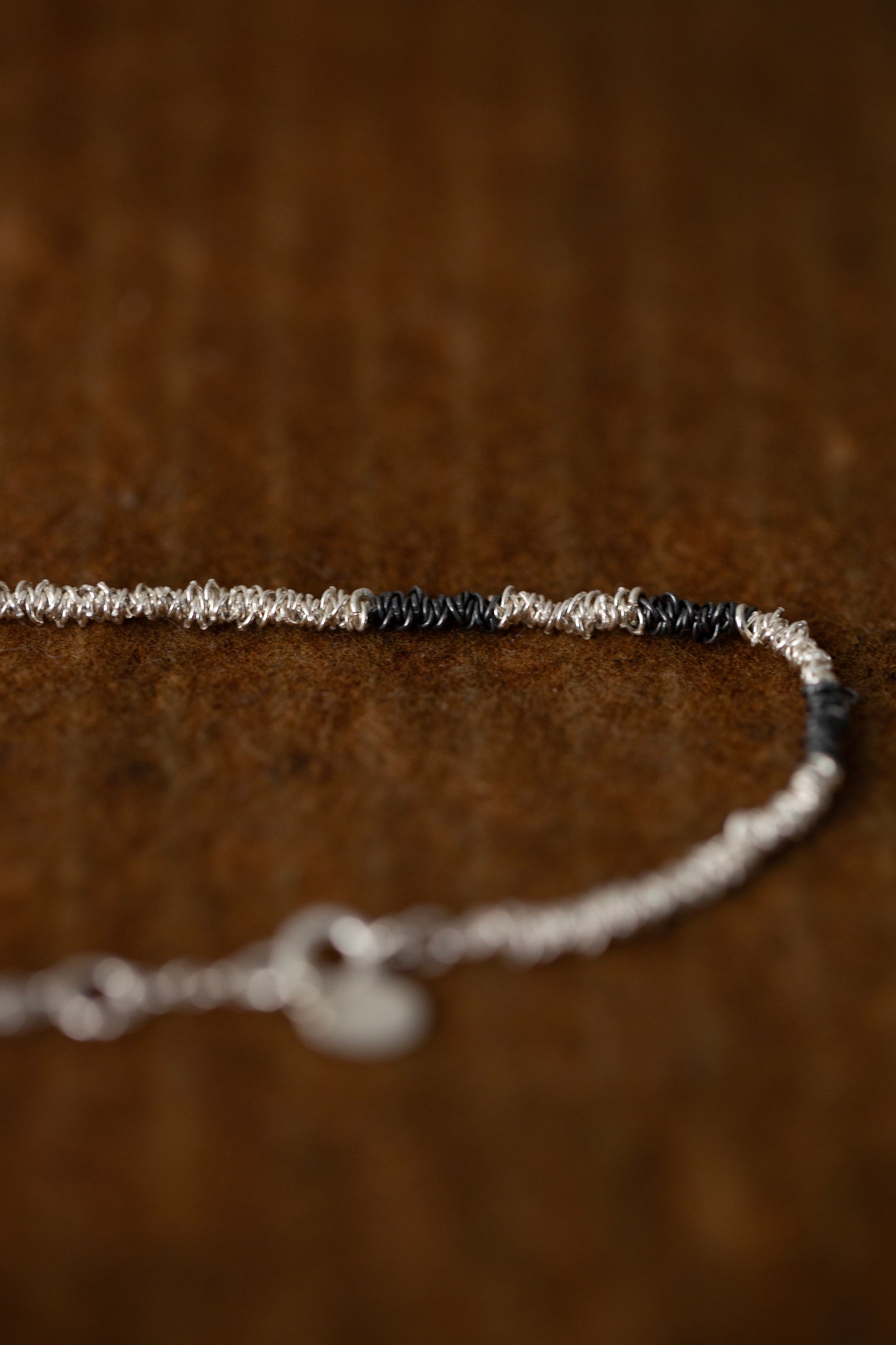 Gathered Necklace in silver, oxidized silver and gold plated silver
