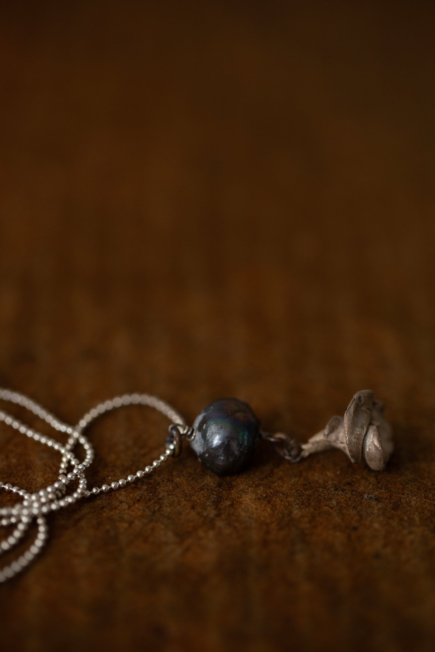 Black keshi pearl necklace