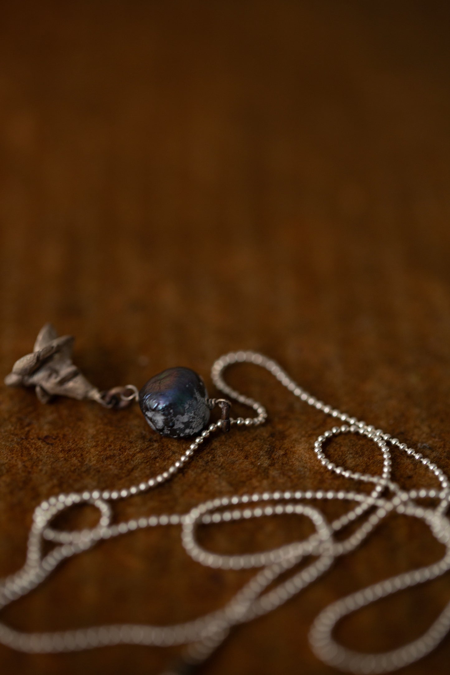 Black keshi pearl necklace