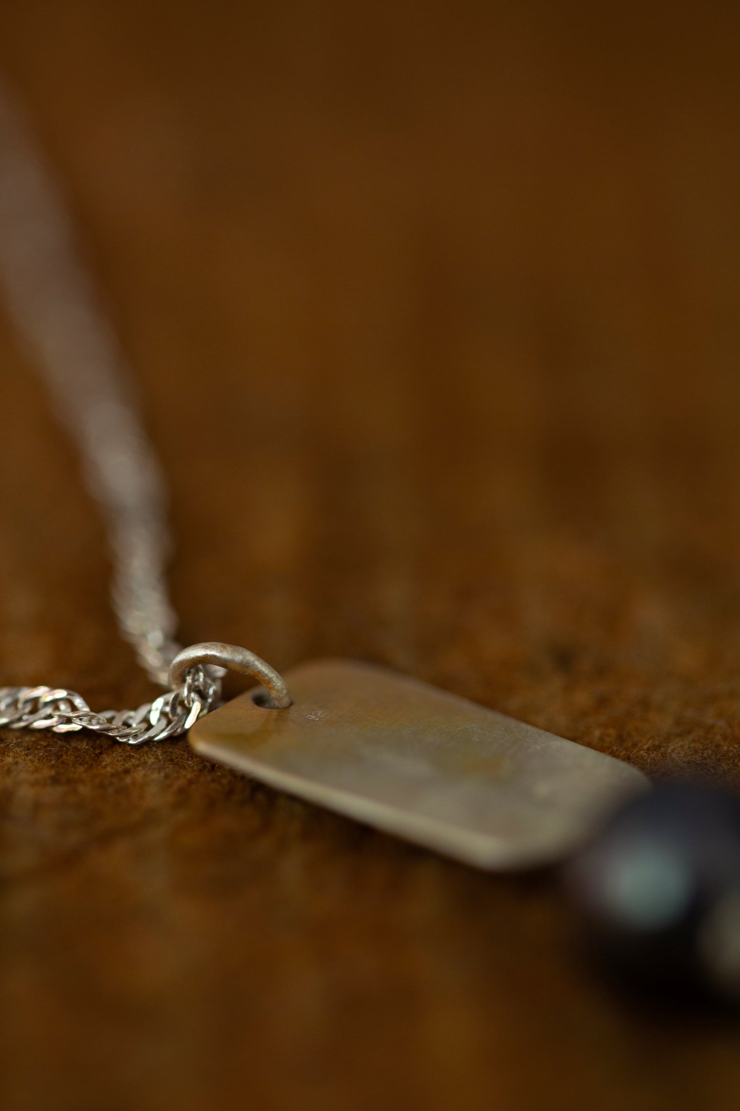 Oxidized silver necklace with plaque and black pearls