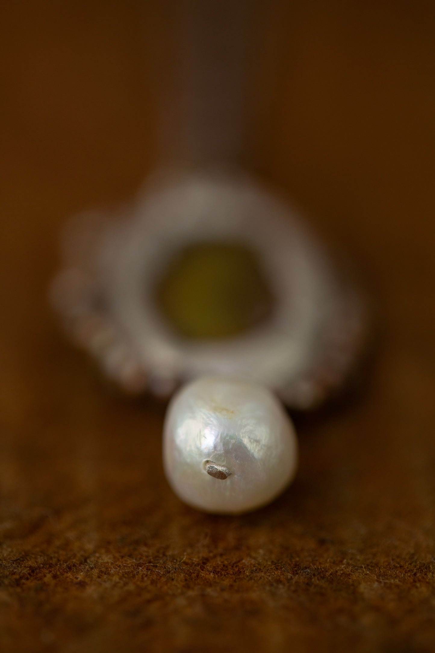 Necklace with antique opaque mirror and pearls