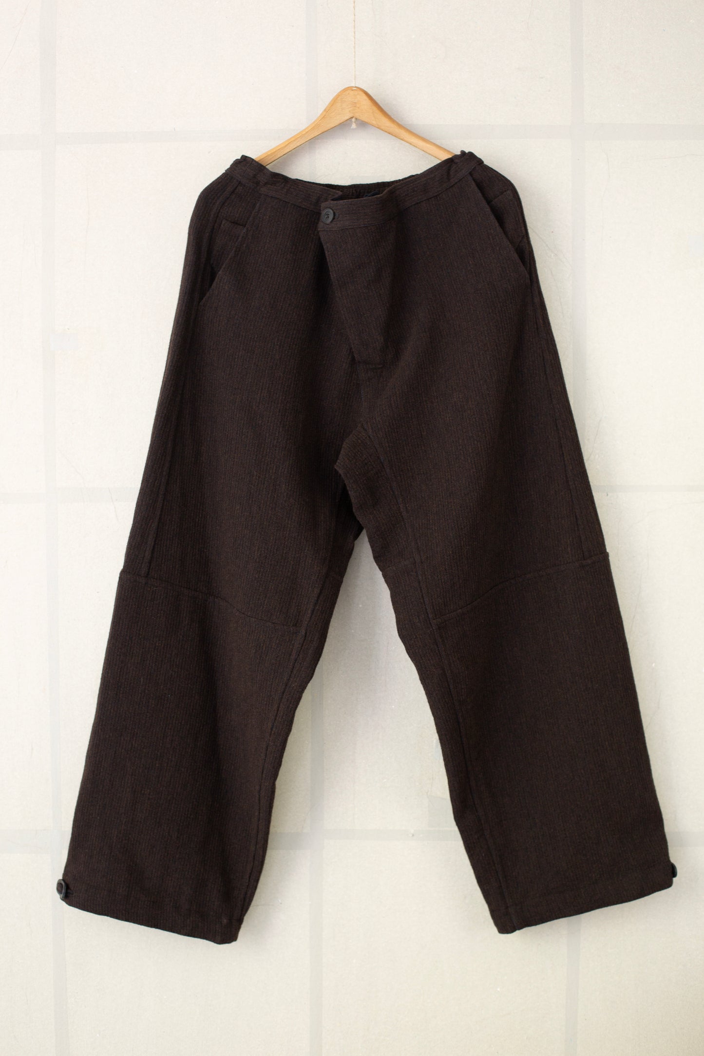 TROUSERS#89 - RIDGED LINEN WOOL EGGPLANT/INDIGO