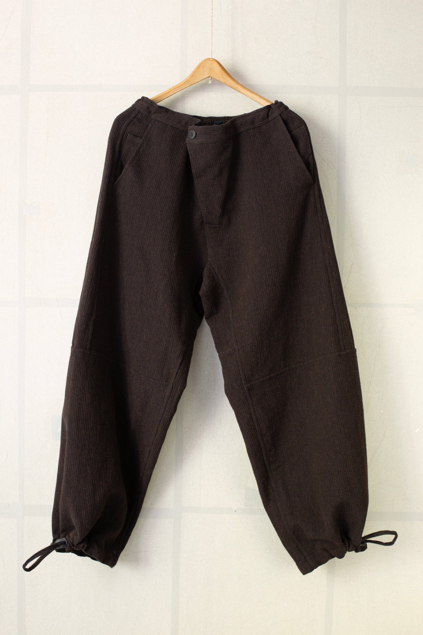 TROUSERS#89 - RIDGED LINEN WOOL EGGPLANT/INDIGO