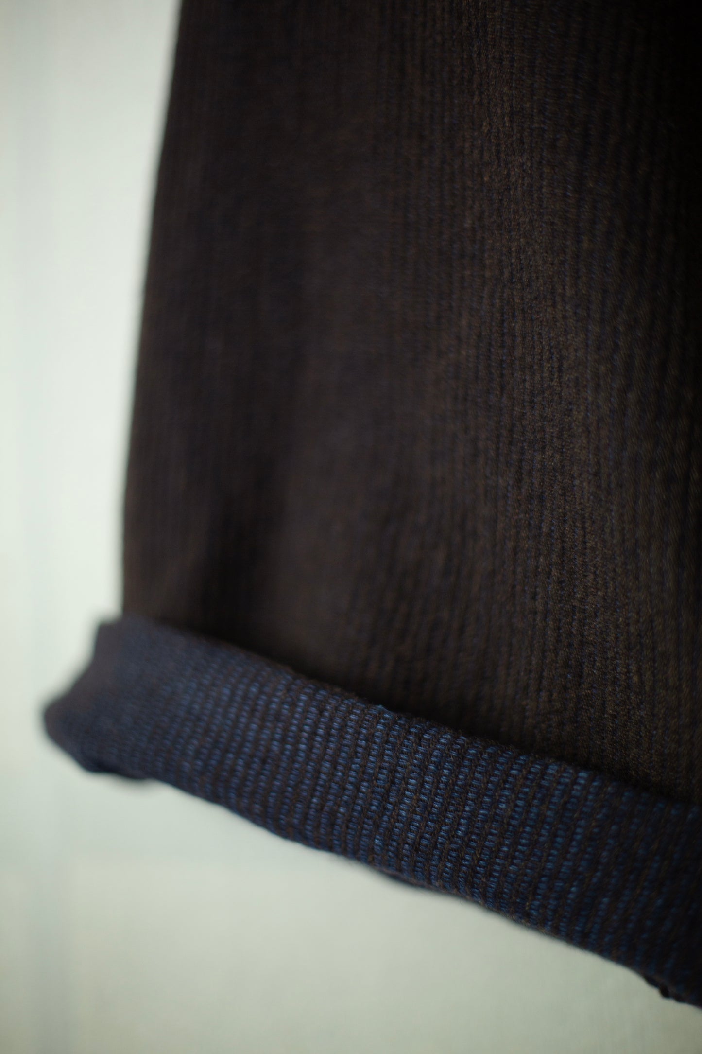 TROUSERS#89 - RIDGED LINEN WOOL EGGPLANT/INDIGO