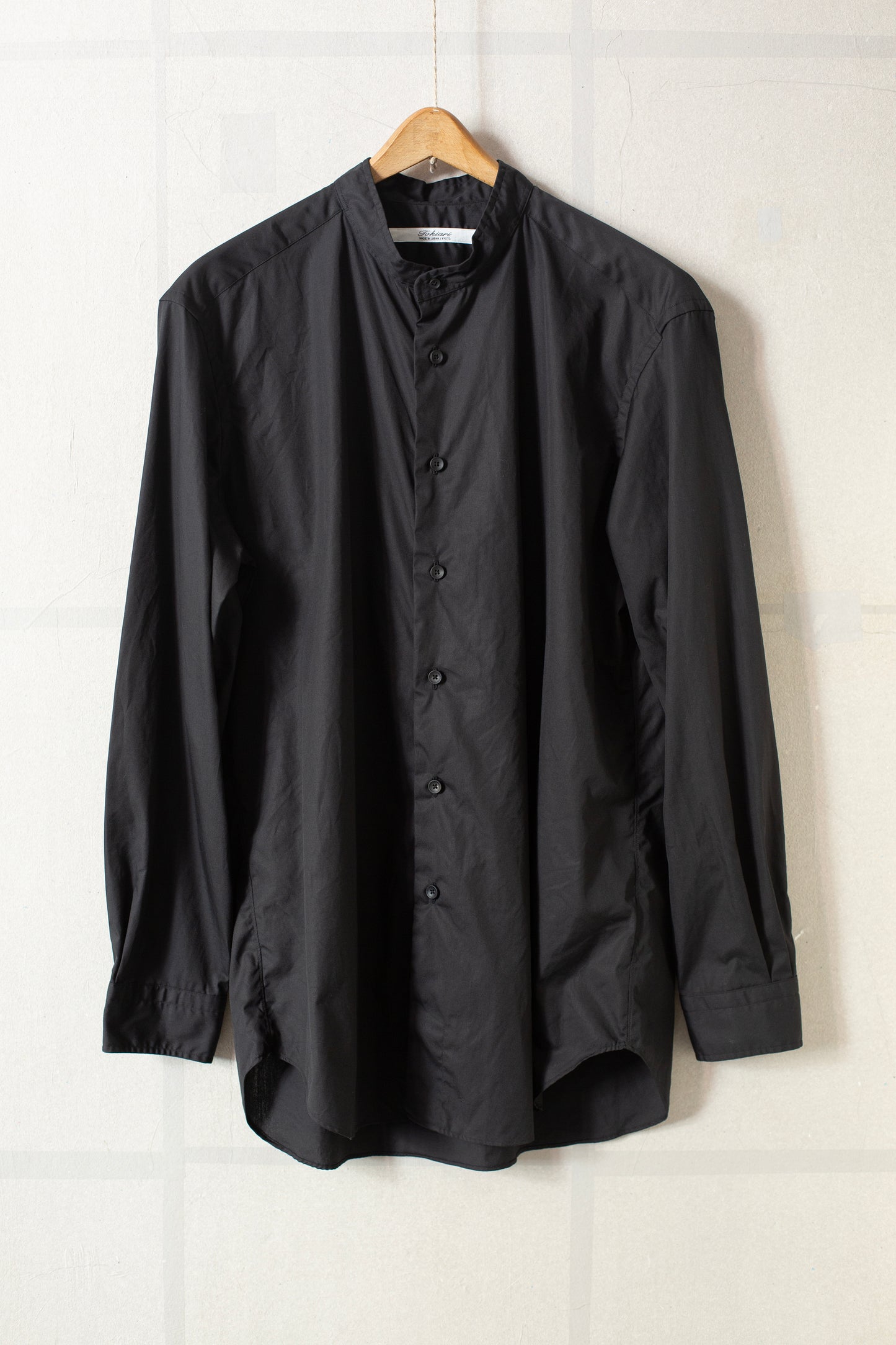 black no collar shirt