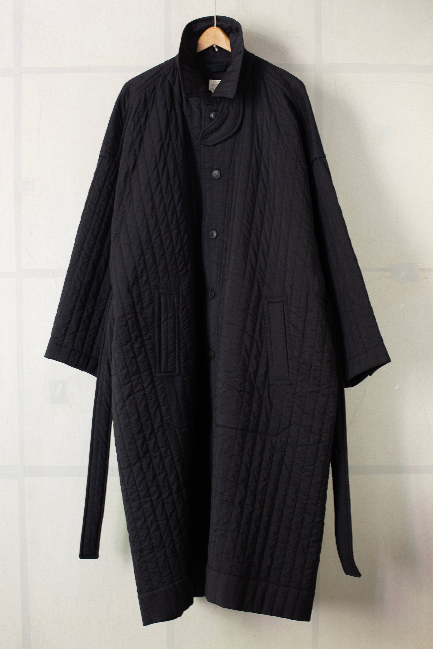 COAT#34 - WOOL SILK CLOTH PADDED DEEP BLACK