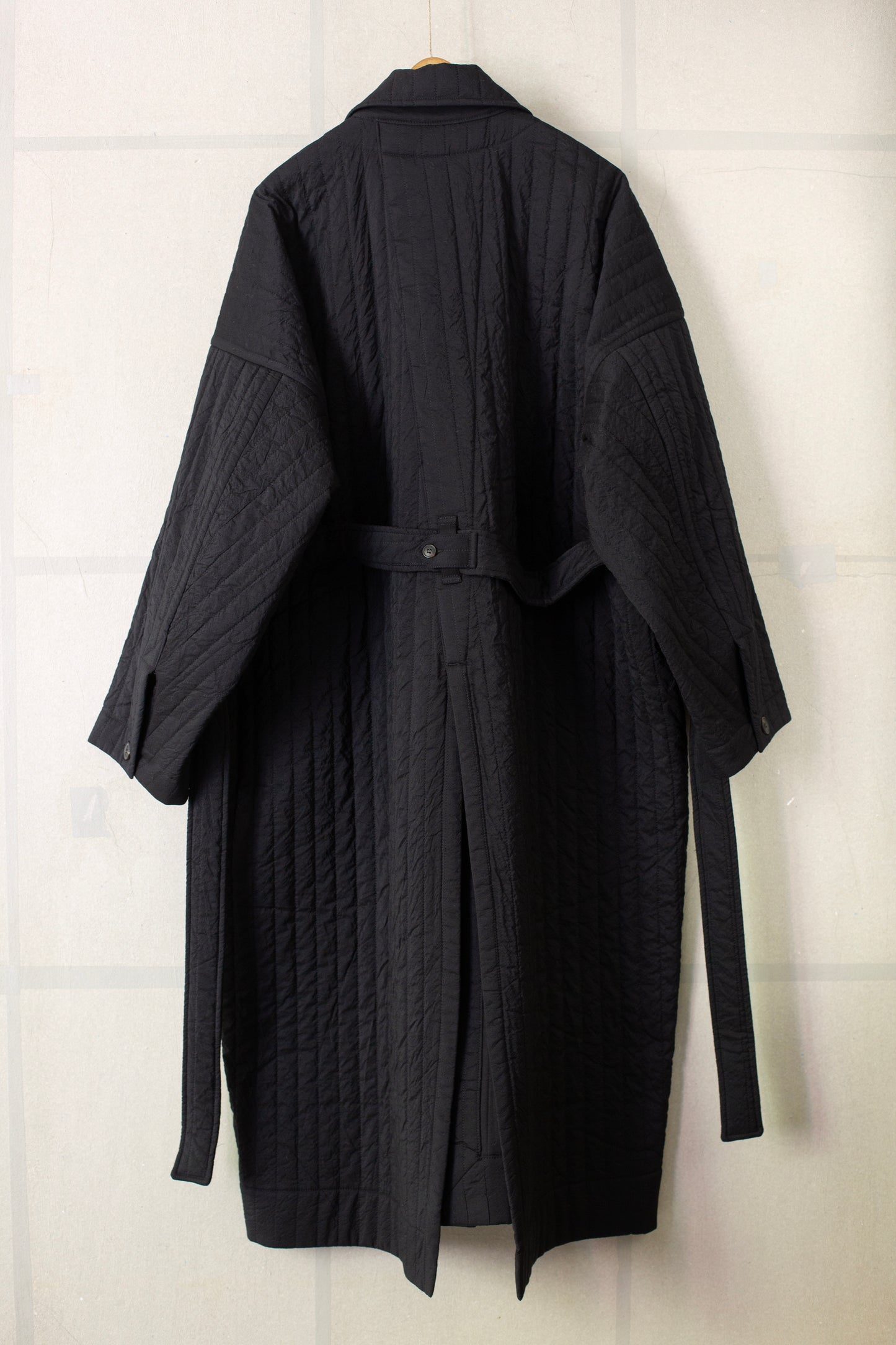 COAT#34 - WOOL SILK CLOTH PADDED DEEP BLACK
