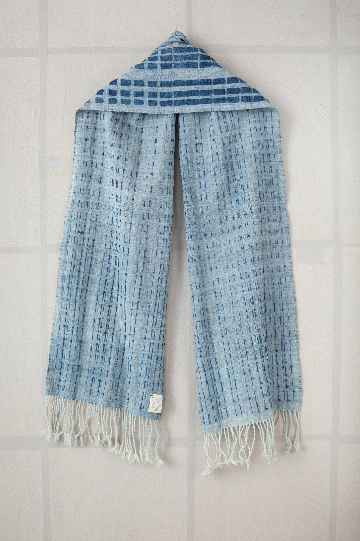 SCARF#36 - HANDWOVEN INDIGO DASHES