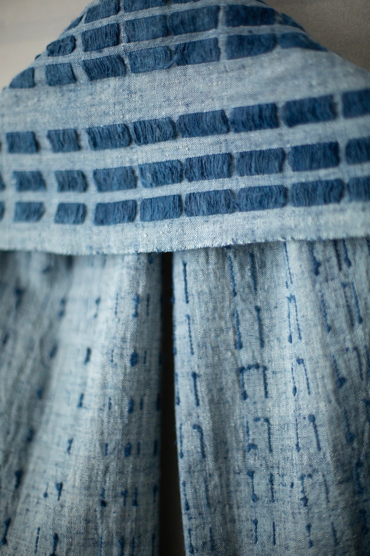 SCARF#36 - HANDWOVEN INDIGO DASHES