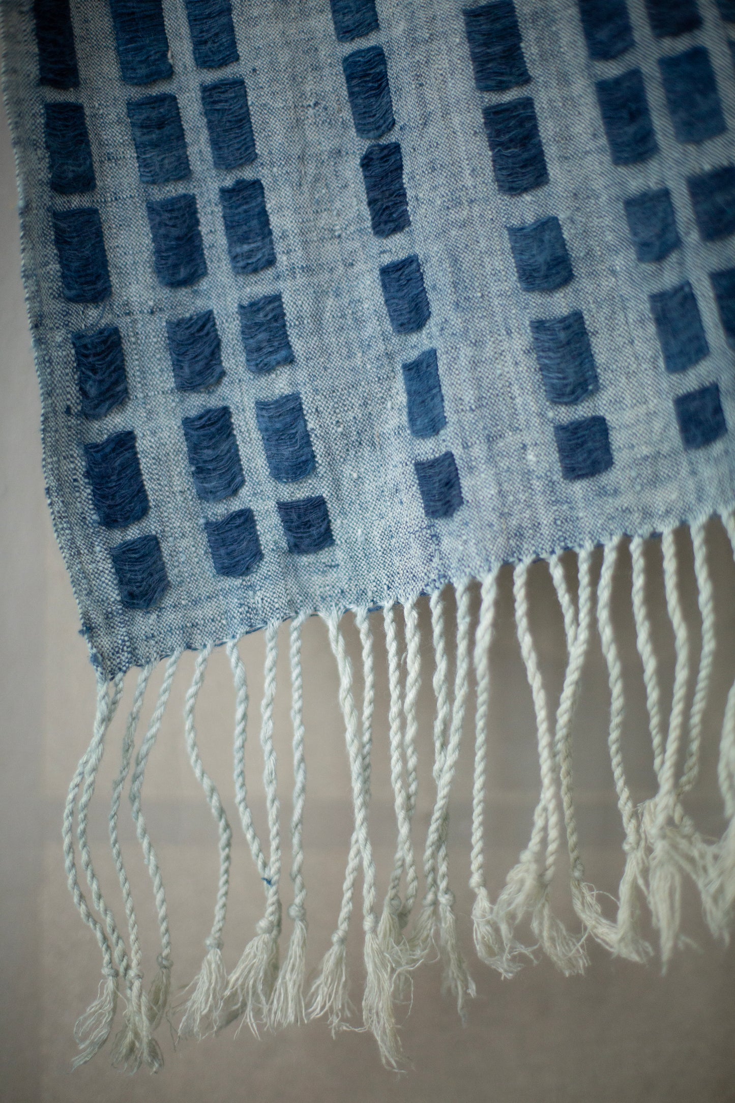 SCARF#36 - HANDWOVEN INDIGO DASHES