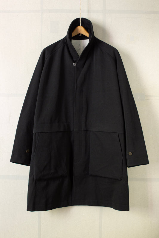 Overcoat in black wool-cotton twill