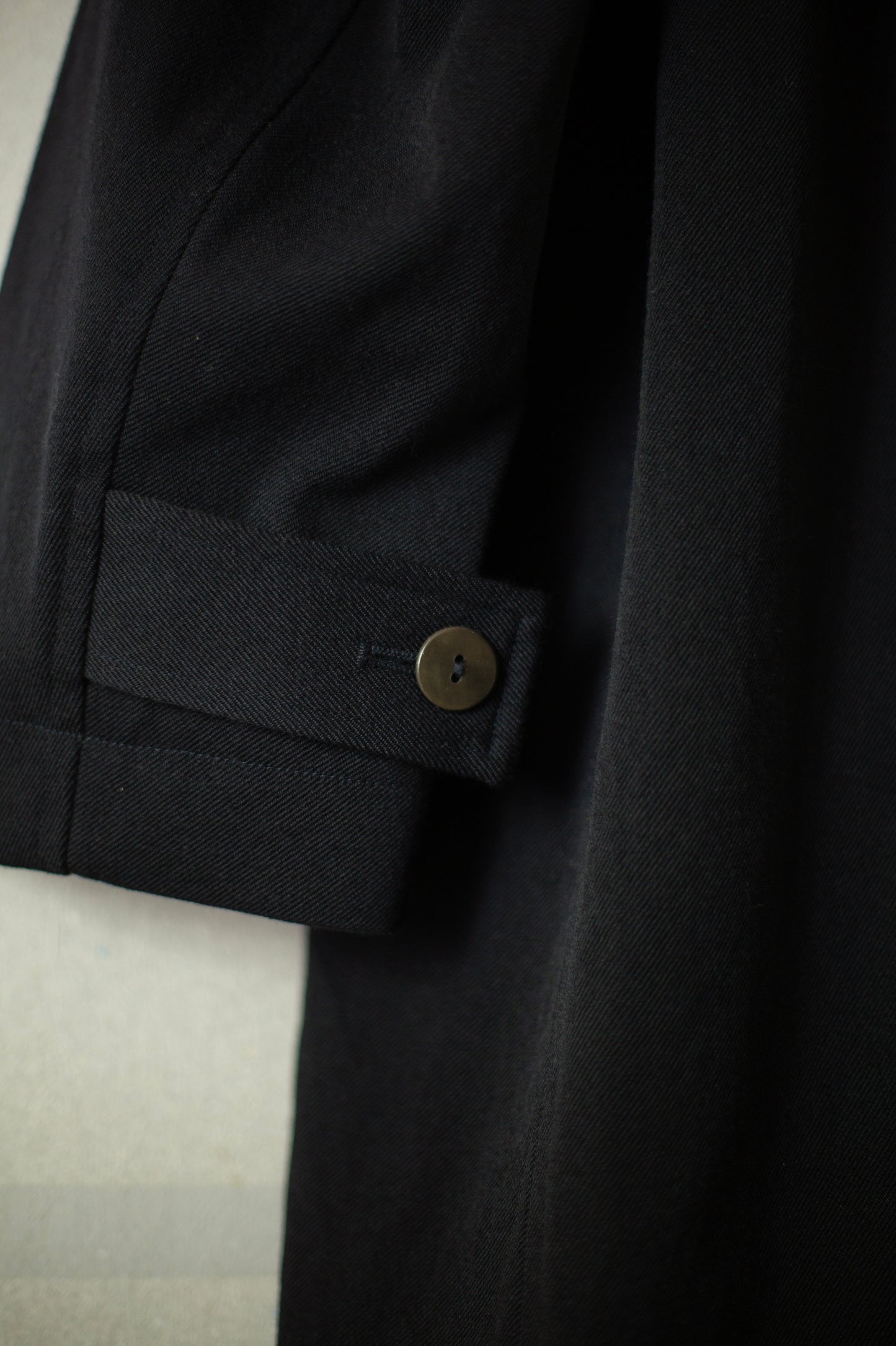 Overcoat in black wool-cotton twill