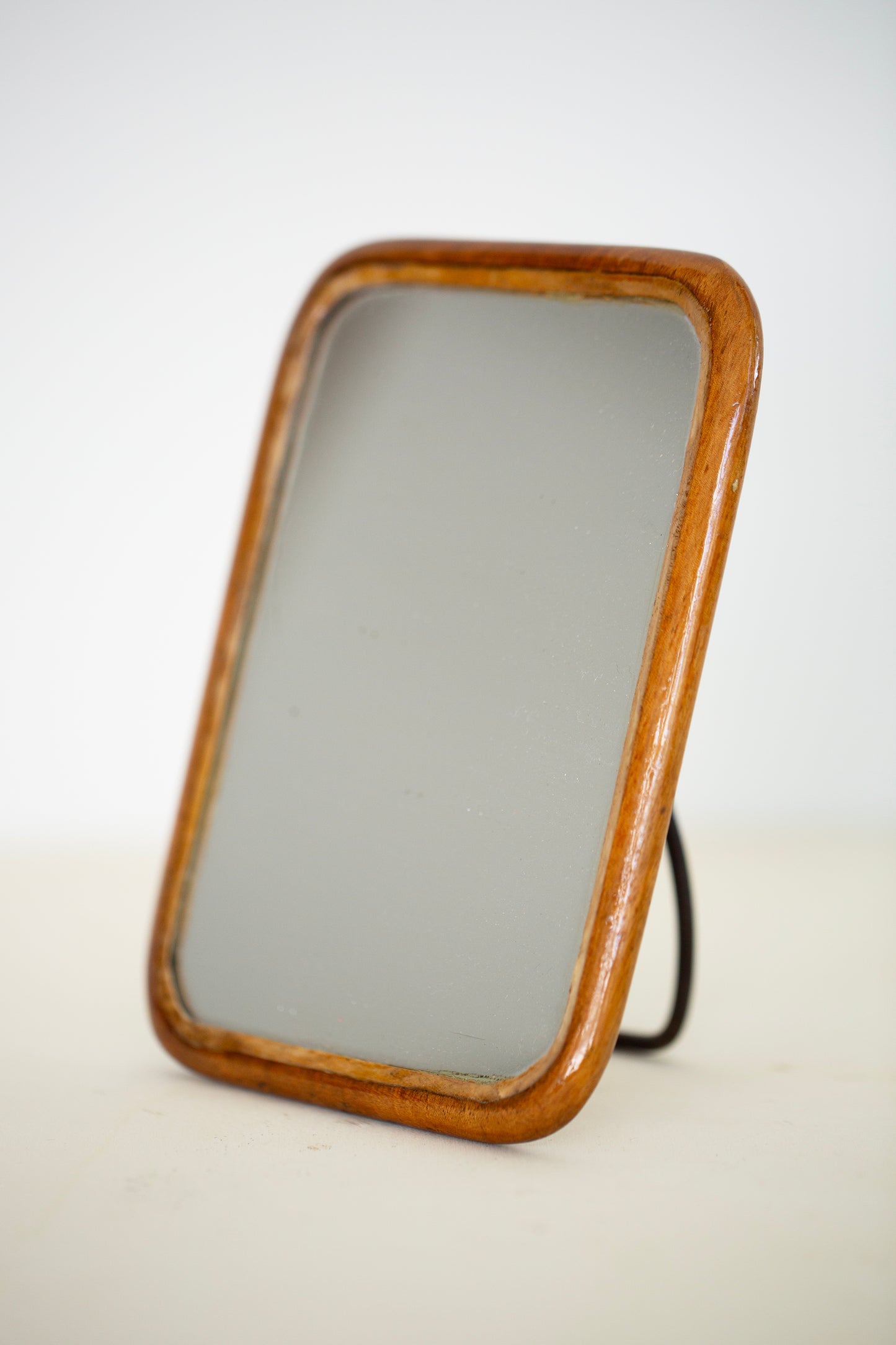 Wooden back shaving mirror with stand
