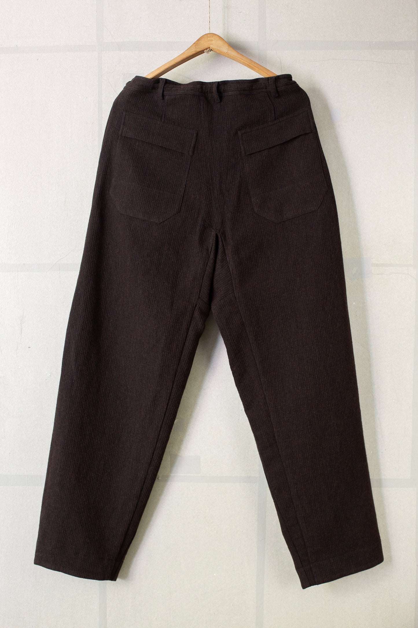 TROUSERS#72 - RIDGED LINEN WOOL EGGPLANT/INDIGO