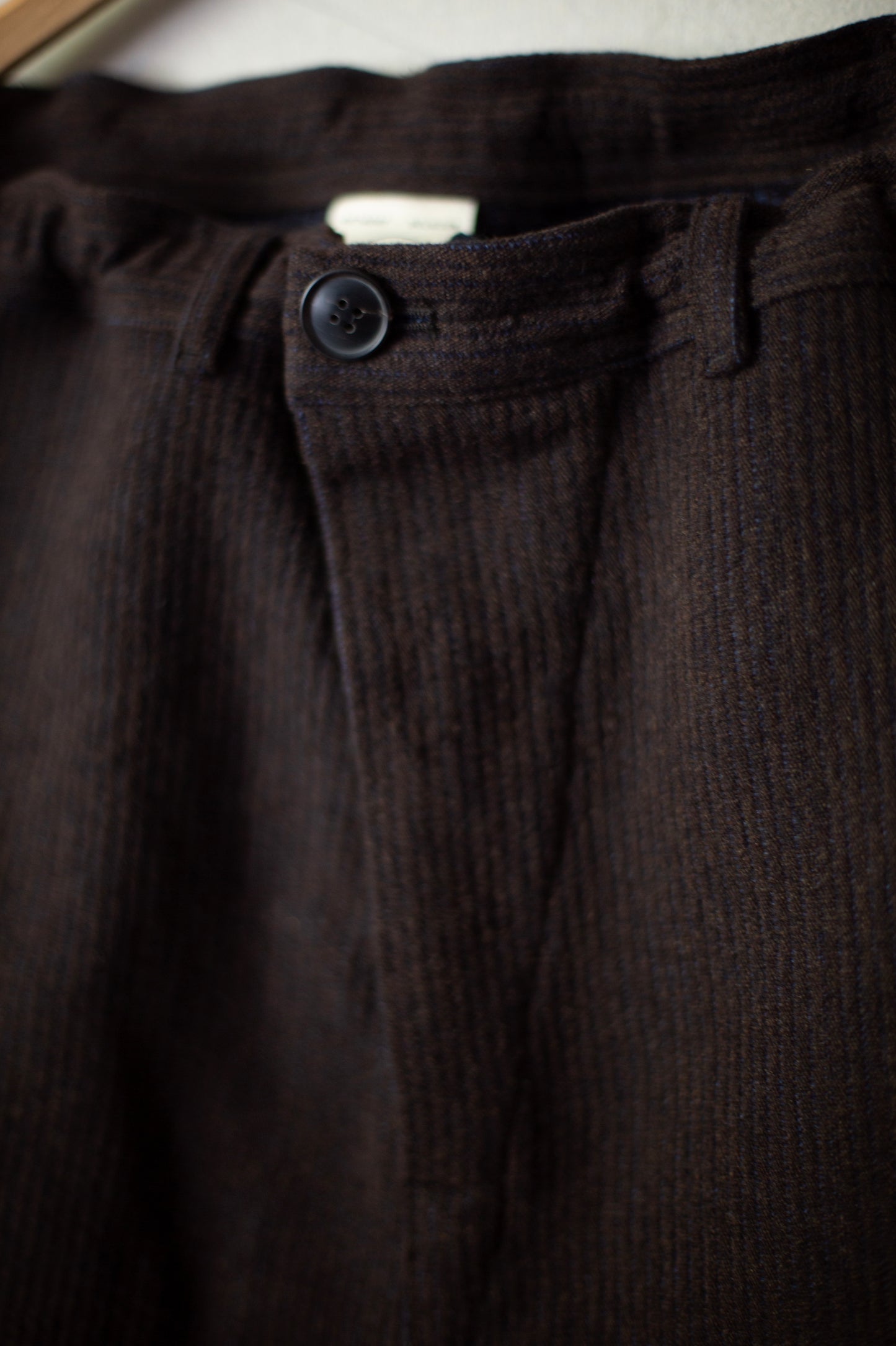 TROUSERS#72 - RIDGED LINEN WOOL EGGPLANT/INDIGO