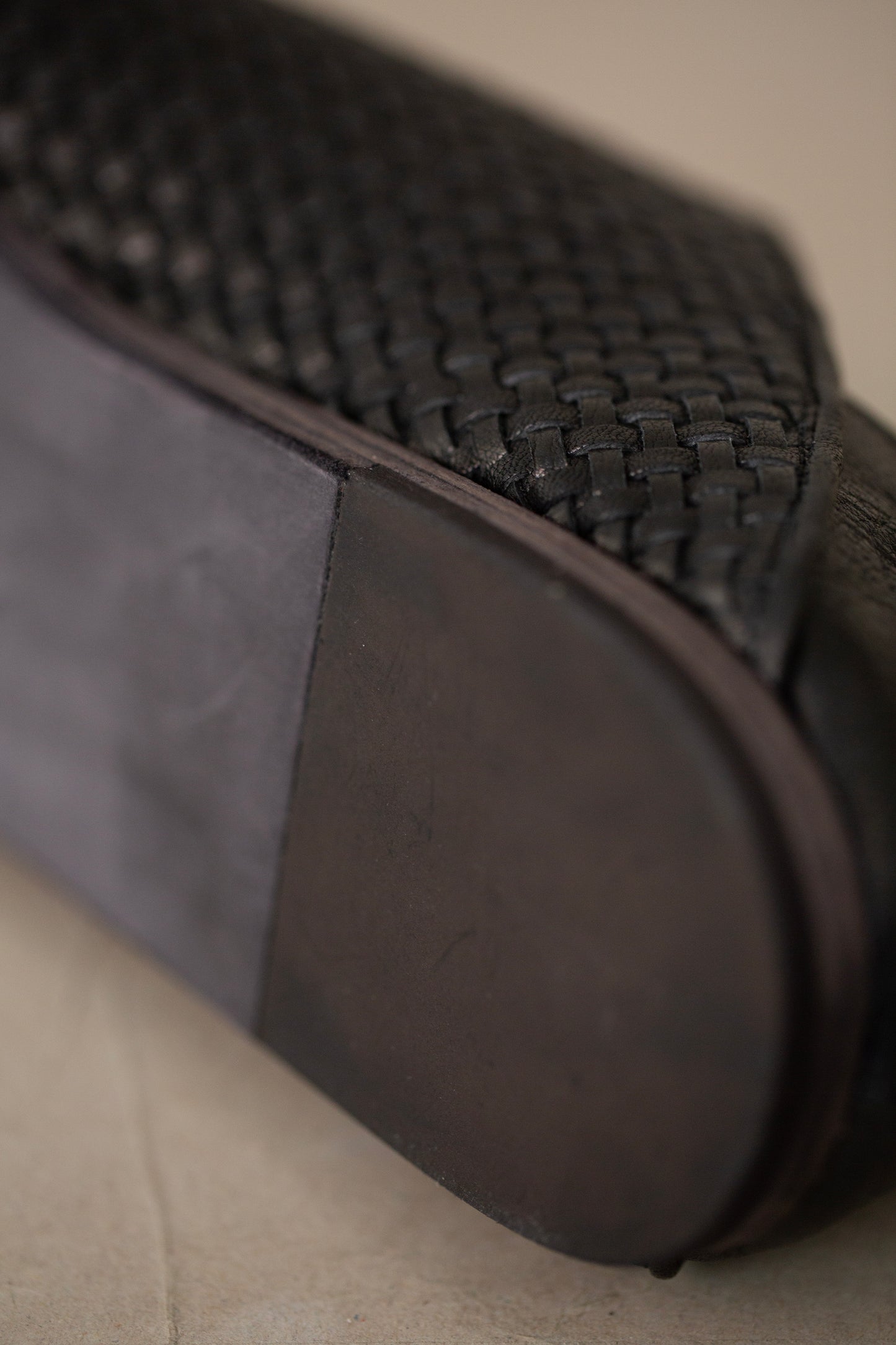 handmade woven cowhide babouche black