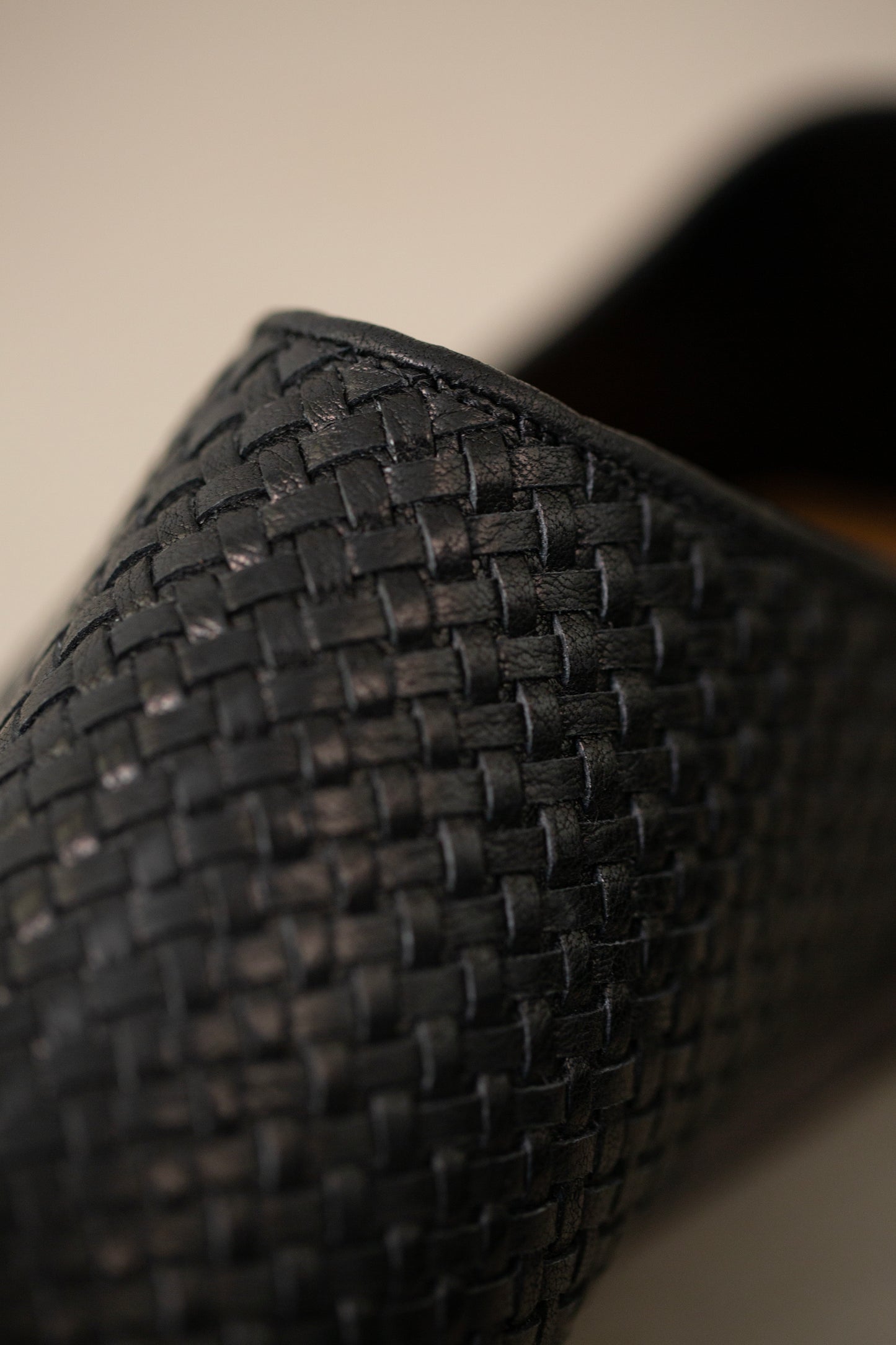 handmade woven cowhide babouche black