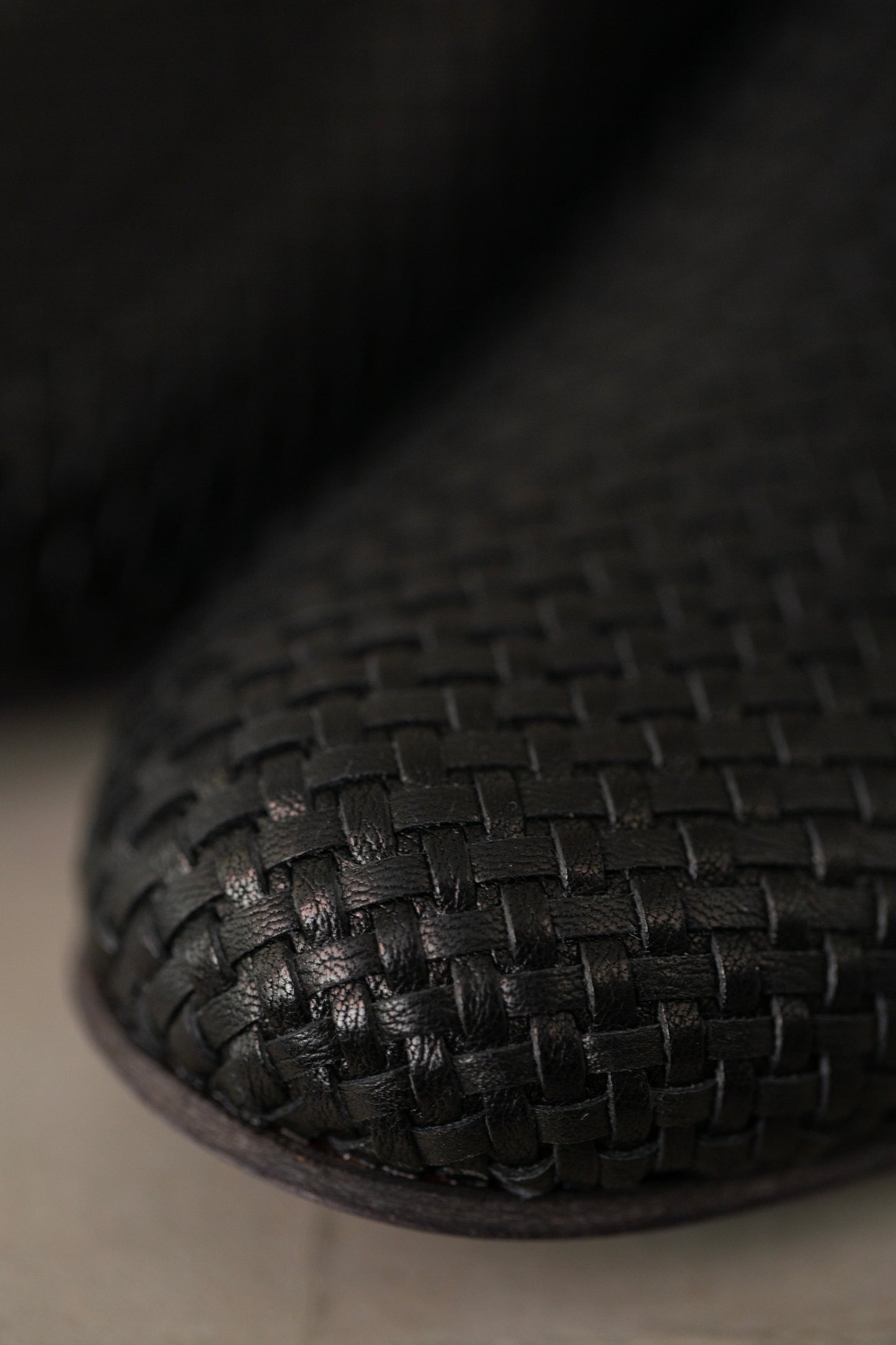 handmade woven cowhide babouche black