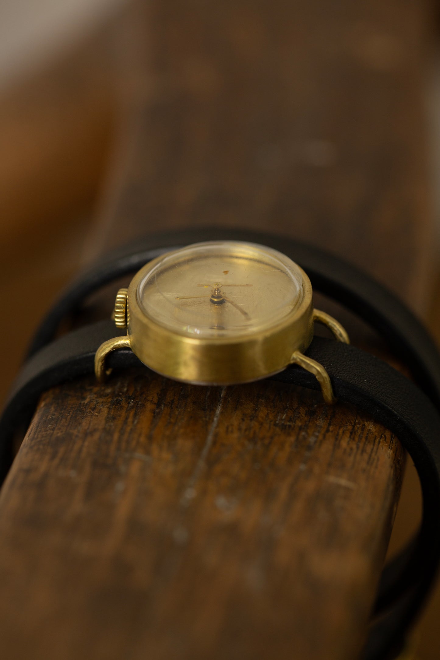 Small double wrist wrap brass watch