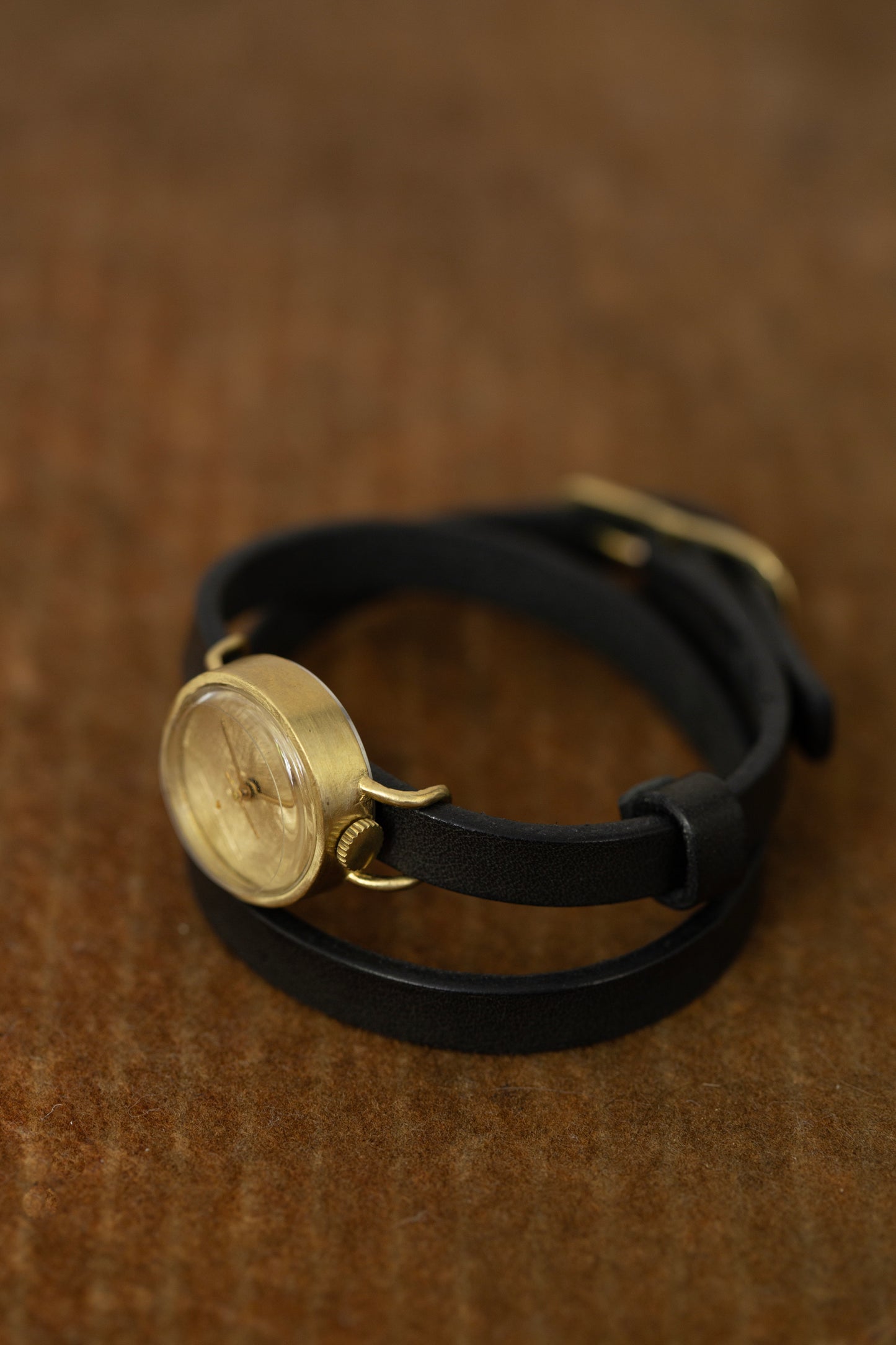 Small double wrist wrap brass watch