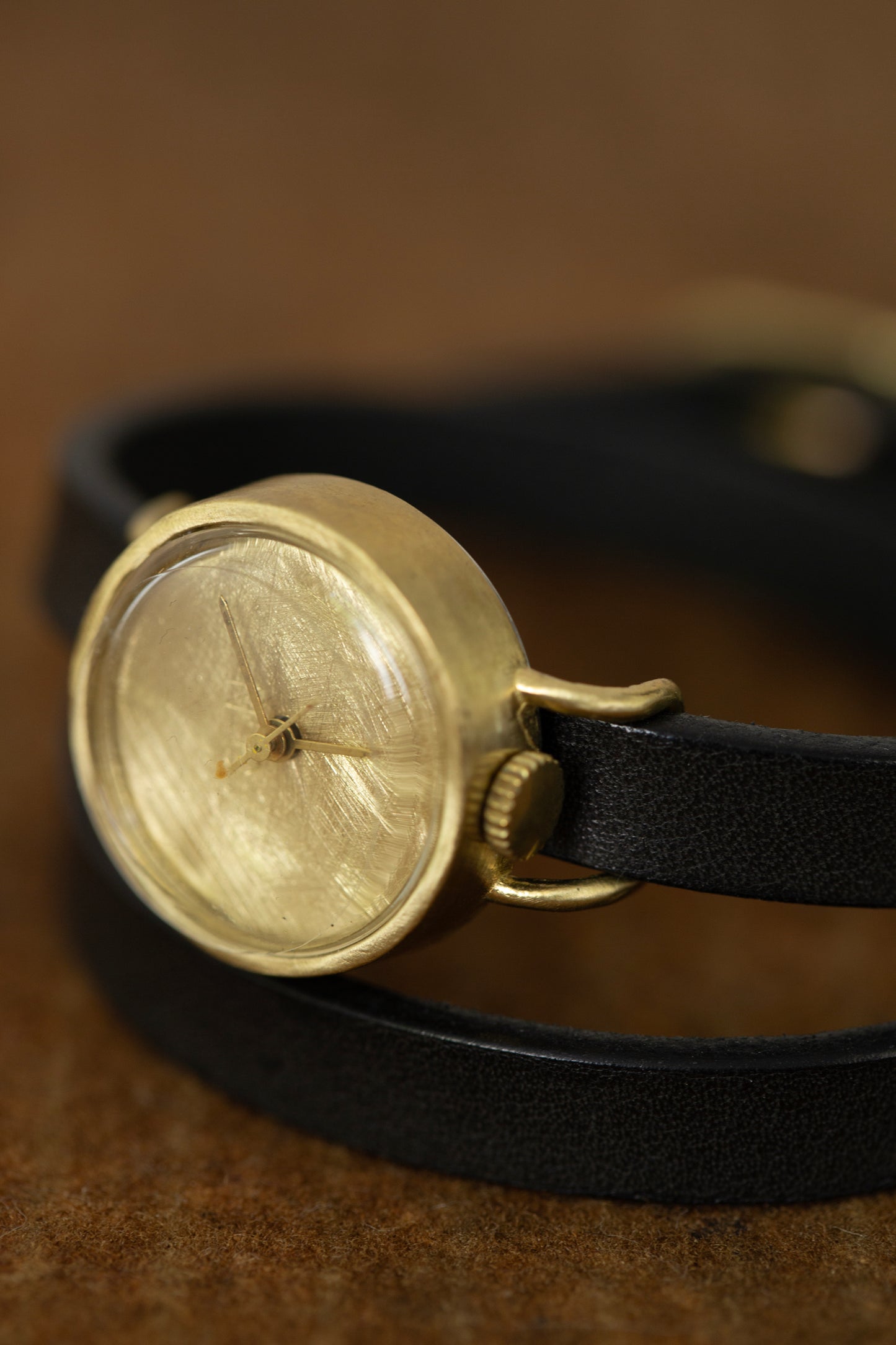 Small double wrist wrap brass watch