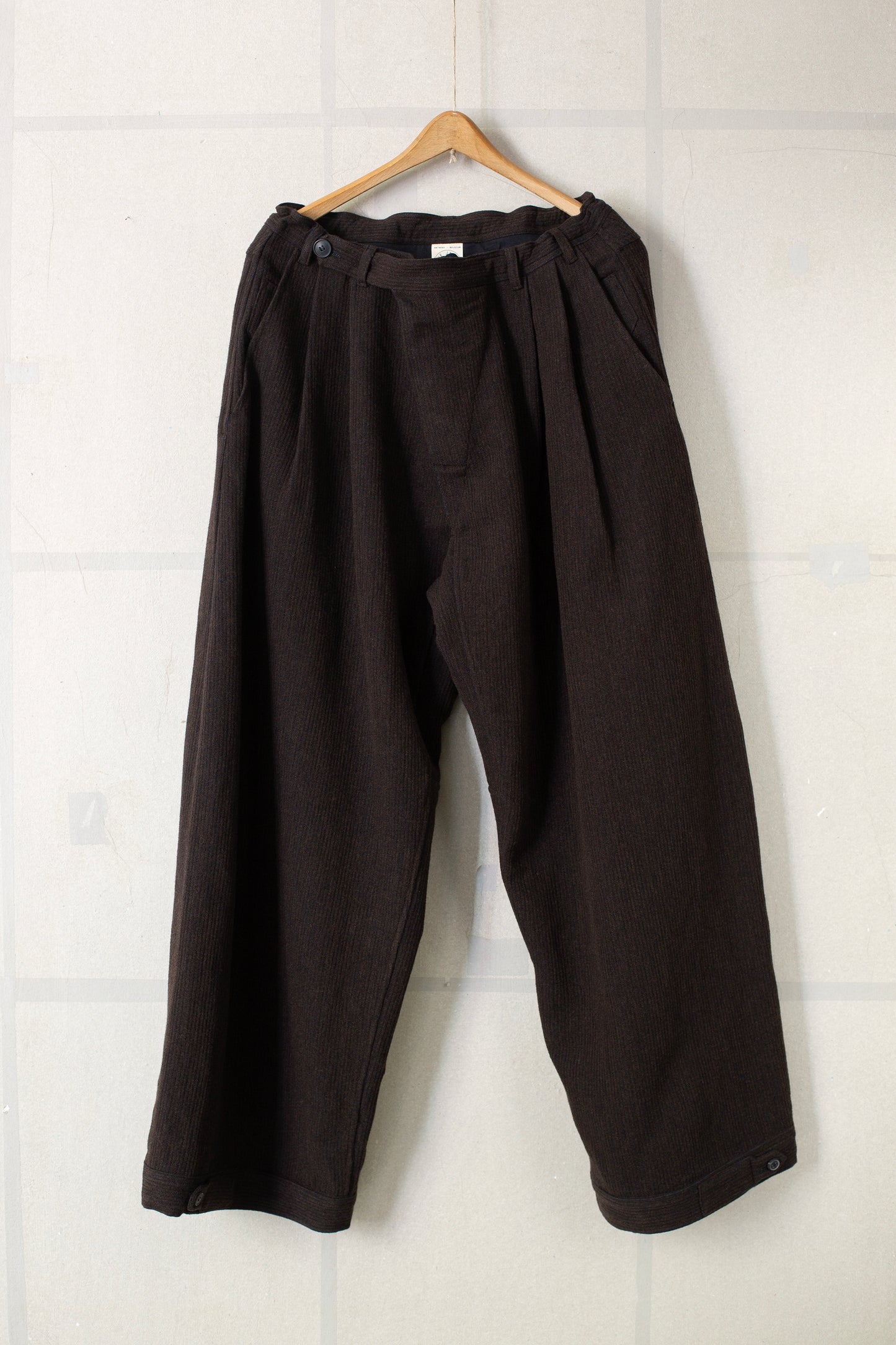 TROUSERS#87 - RIDGED LINEN WOOL EGGPLANT/INDIGO