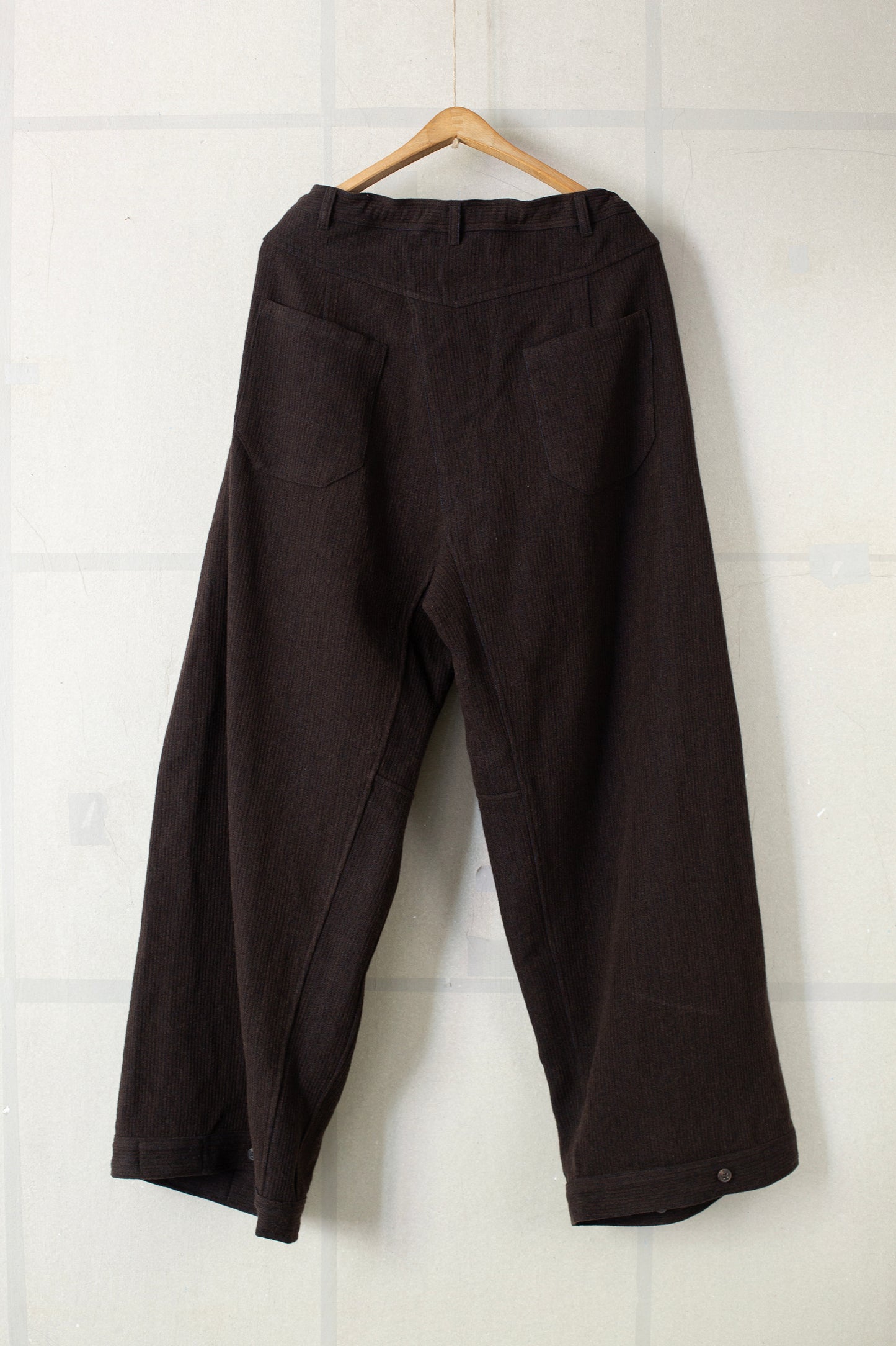 TROUSERS#87 - RIDGED LINEN WOOL EGGPLANT/INDIGO